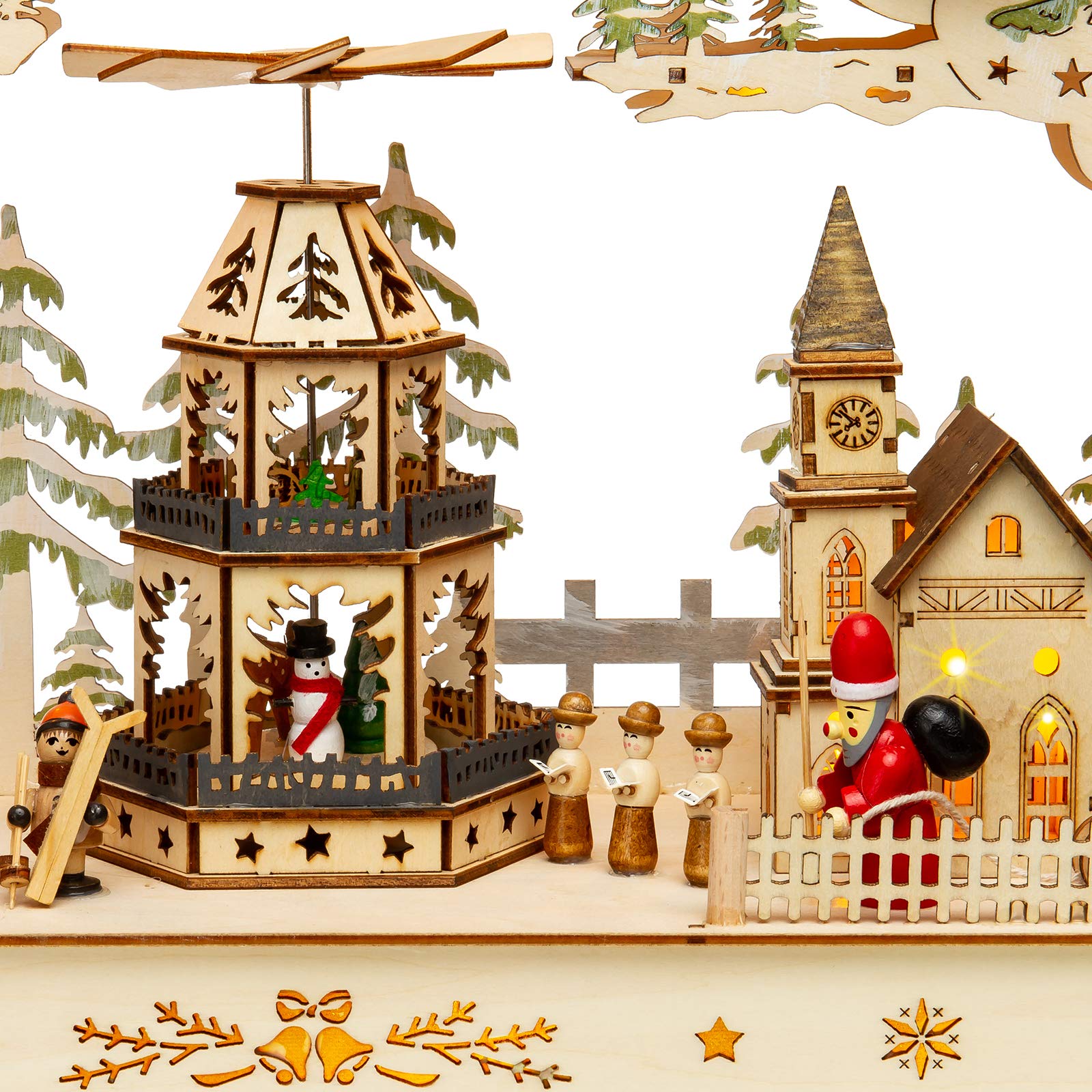 SIKORA LB07 beleuchteter LED XXL Holz Schwibbogen WEIHNACHTSDORF mit drehender XL Pyramide inklusive Trafo