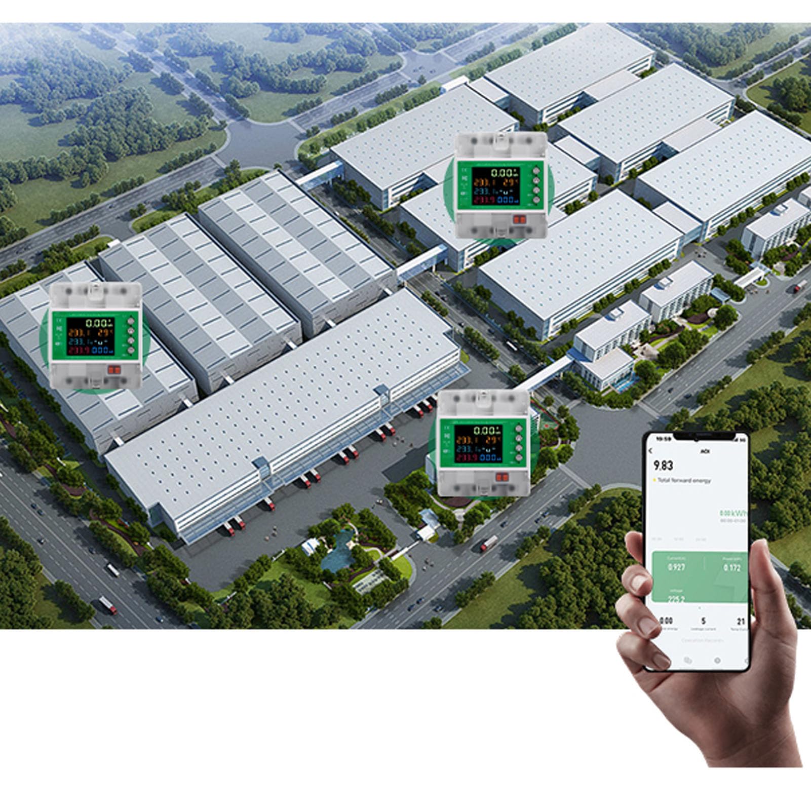 Cryfokt 3-fazowy Ochraniacz Licznika Energii Inteligentny Pilot do Użytku Przemysłowego/komercyjnego WiFi Wielofunkcyjny 4-przewodowy 100 A do Sprzętu Silników Elektrycznych, Maszyn Rolniczych