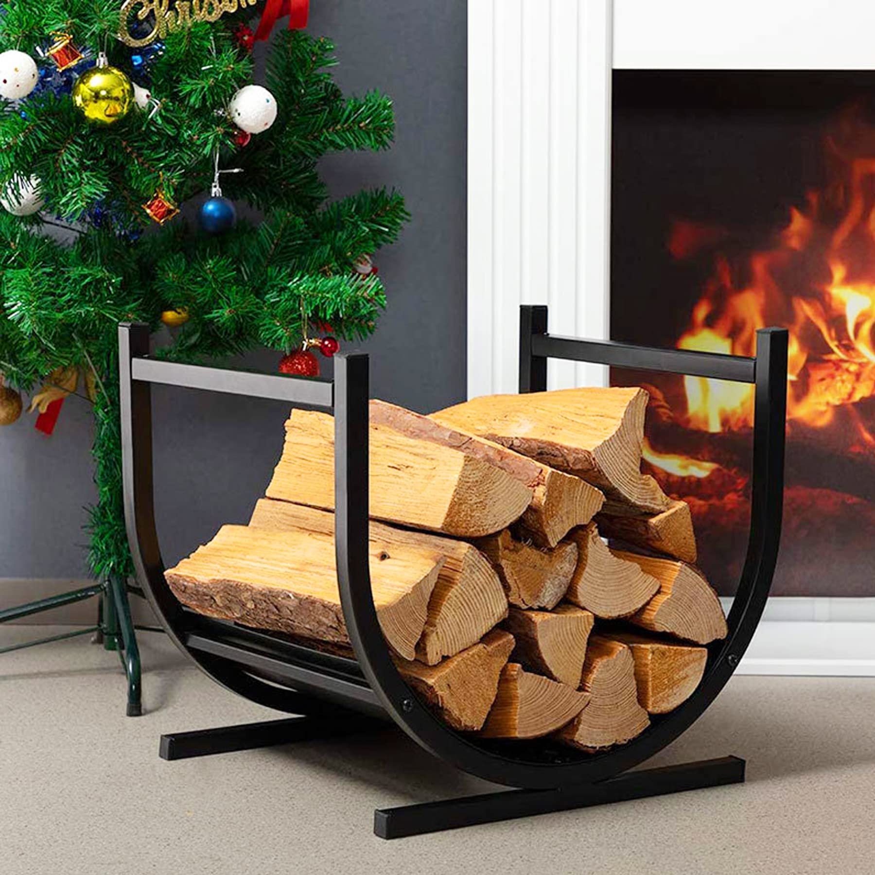 Froadp Support à Bois de Chauffage 44x37x40cm Range-Bûches Porte Buche Intérieur Extérieur