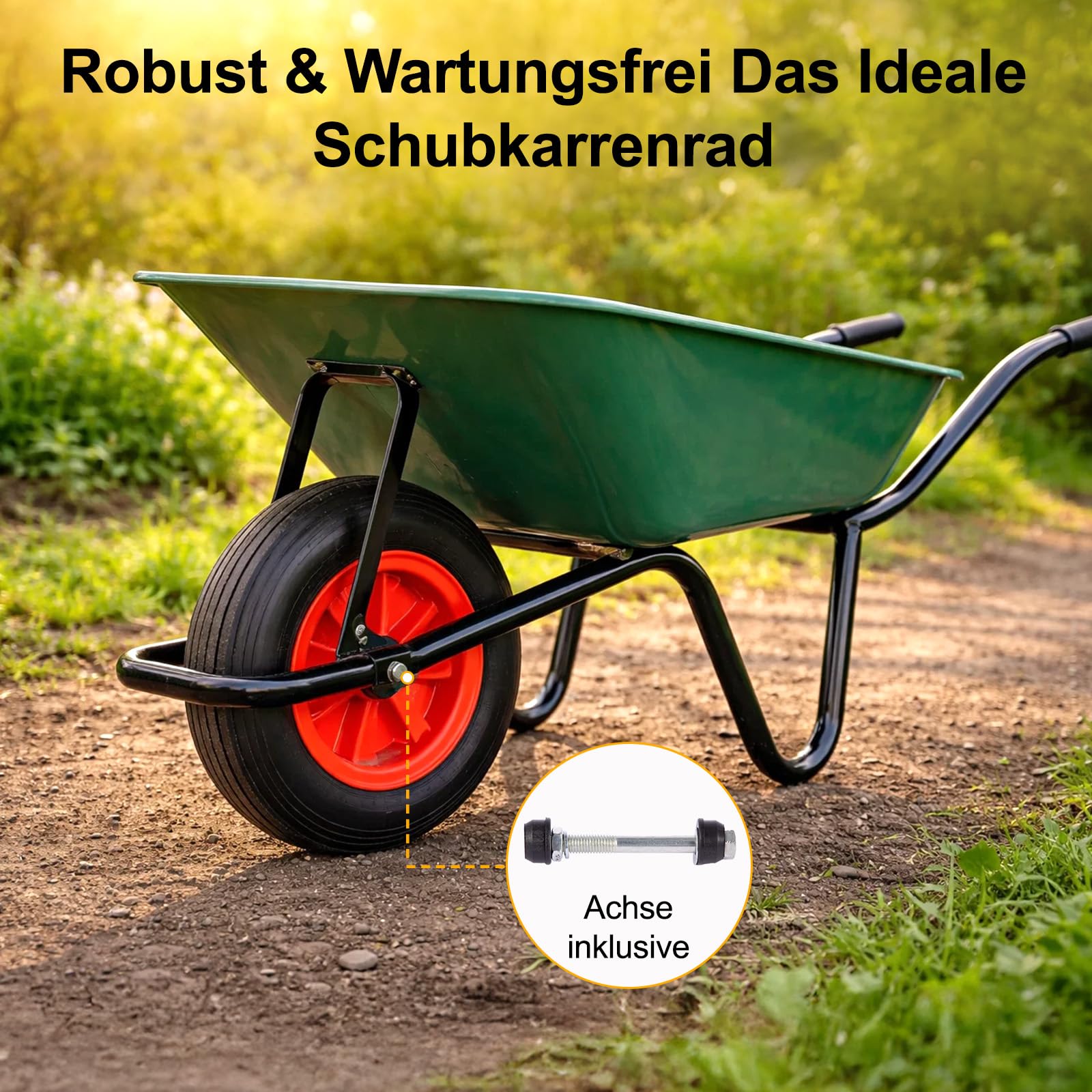 12"" Schubkarrenrad Vollgummi 3.50-4.00/8 + 120mm PU pannensicherer Ersatzrad für Sackkarre, Bollerwagen, Gartenwagen, Transportwagen, Reifen für Sackkarre
