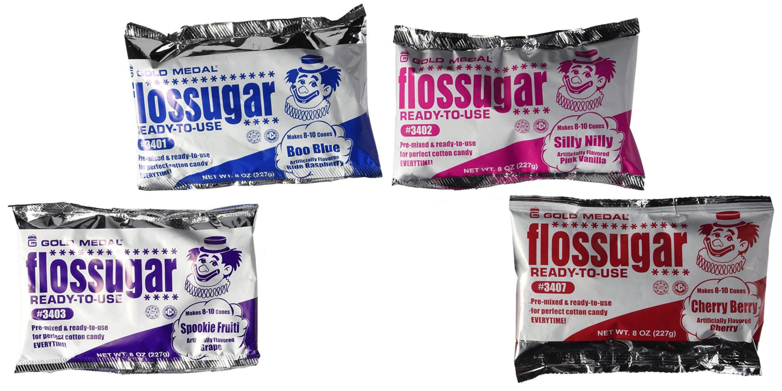Concession Essentials Cotton Candy Kit, 100 Cones, 4 Flavored Sugars, 54 Flavor Spoons