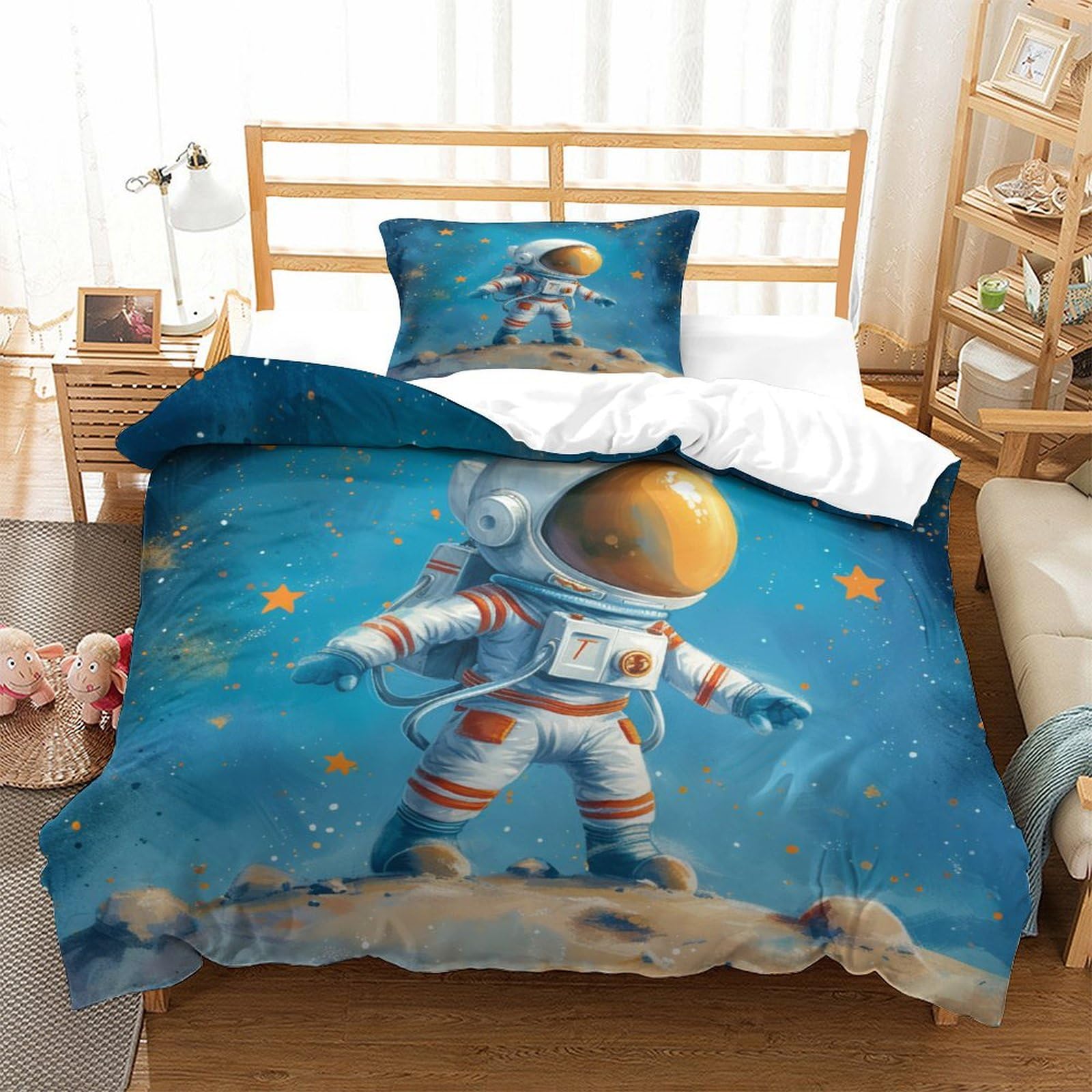 P1S9U7W5Y Space Astronaut 3D Printed Duvet Cover Set 3pcs Microfiber Outer Space Bedding Set Single（135x200cm）