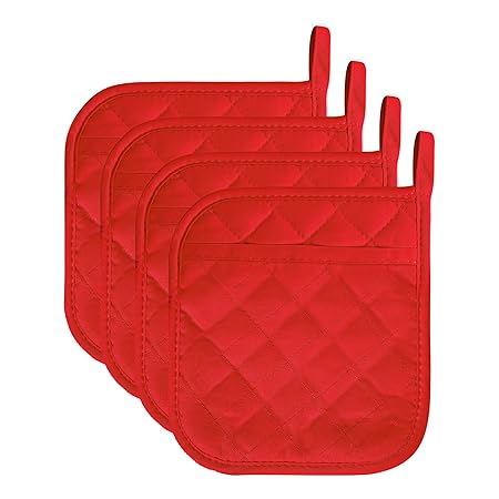 ARCLIBER Pot Holders,4PCS Heat Resistant Hot Pads,Non-Slip Rubber Surface Design,Cotton Infill Kitchen Potholders Set,Red