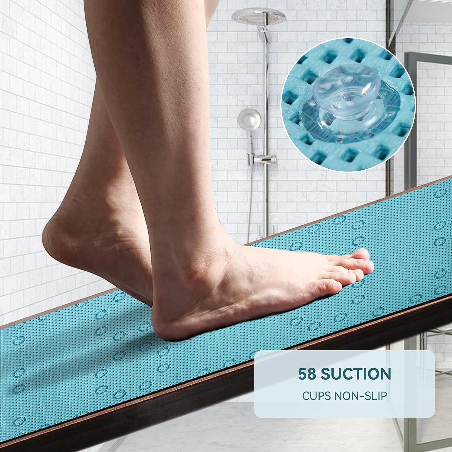 Bathtub Mat Non Slip, Soft Foam Bath Mat for Tub, Bathtub Mat with Drain Holes, Suction Cups Shower Mat (Blue, 36''X17'')