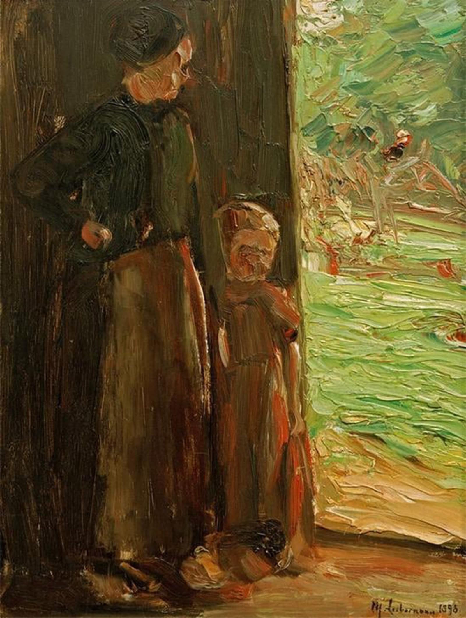 SERENDIPITP Aesthetic Poster Photo Wall Print Retro Picture Farmer with child under the door by Max Liebermann Modern Wall Artwork for Home Decor 60x90cm