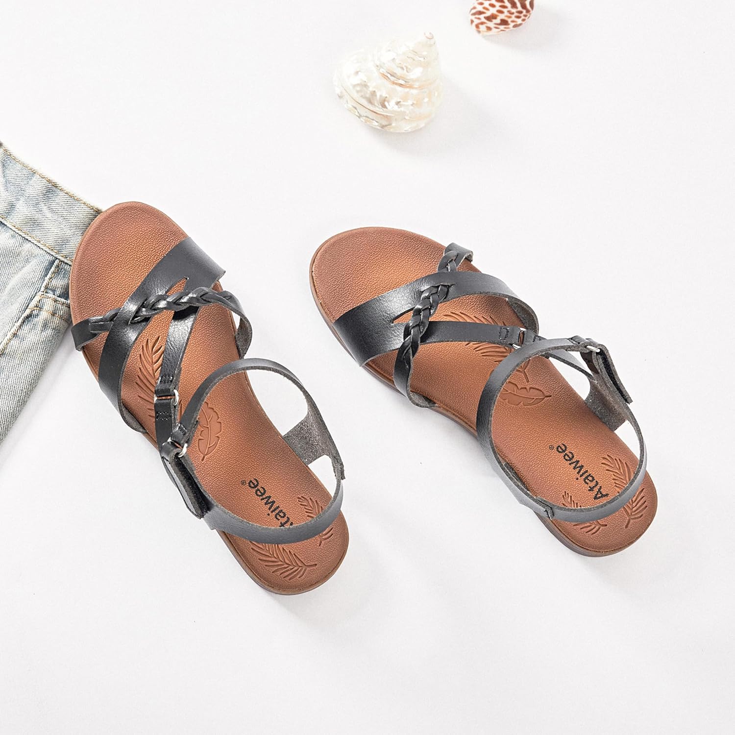 Ataiwee Women's Flat Slide Sandals - Comfortable Slip-On with Ankle Strap,Casual Open Toe Design,Hook-and-Loop Closure Summer Sandals. - Image 3