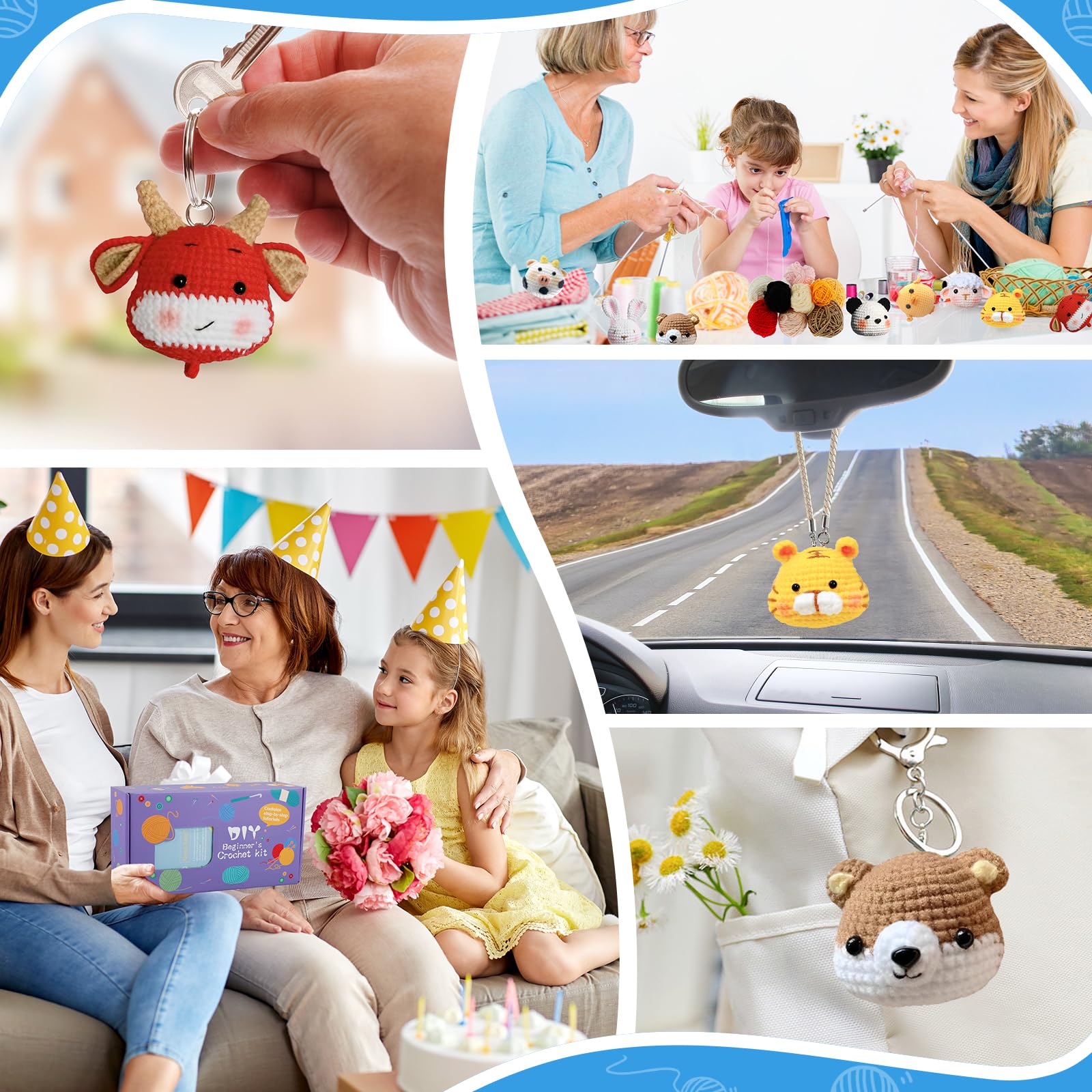 Alongen 8Pcs Beginners Crochet Kit, Complete Crochet Knitting Kit Cute Animal Crochet Starter Pack,Include Yarn, Eyes - Image 3