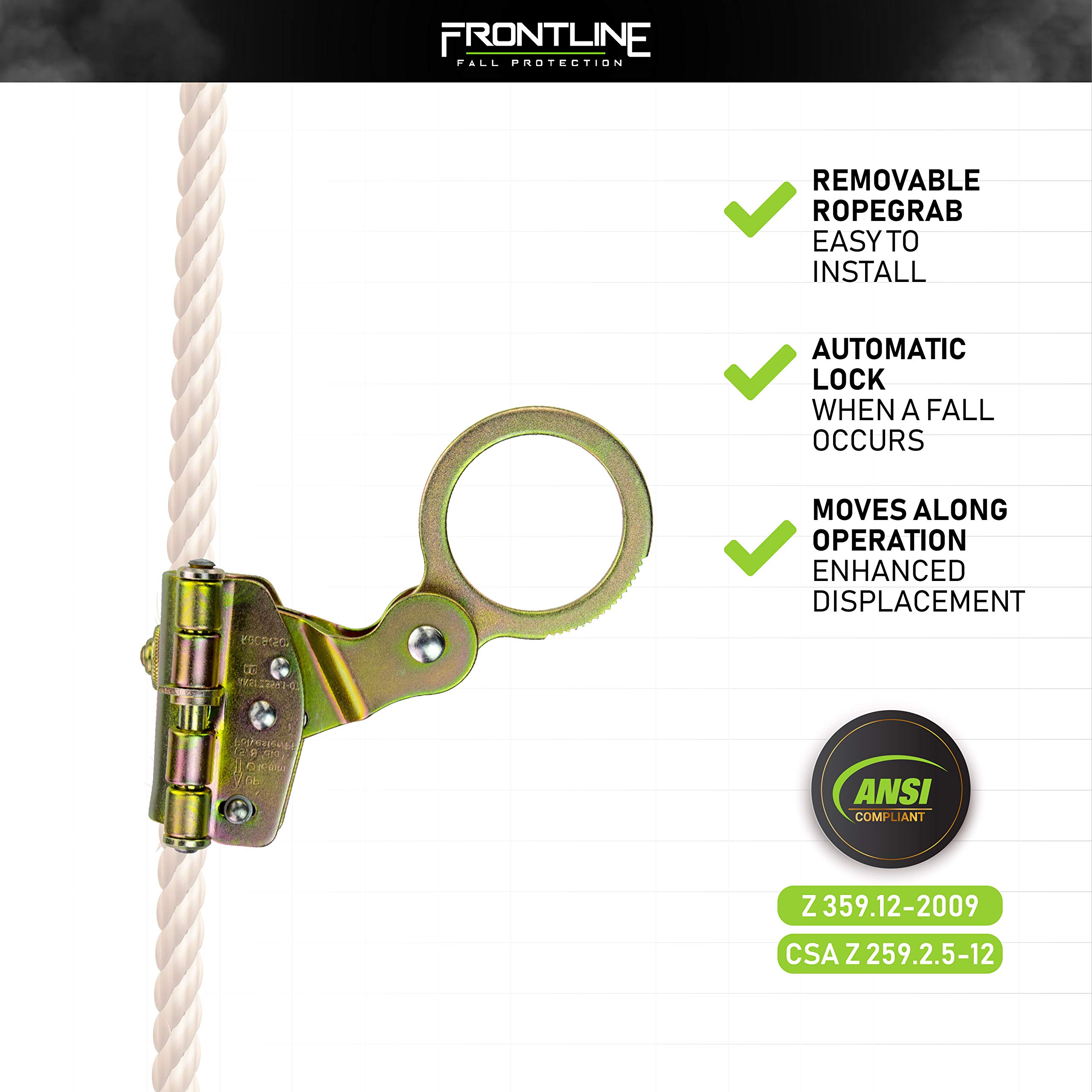 Frontline RGSS58 Selftracking Rope Grab for 5/8" Lifeline Rope OSHA