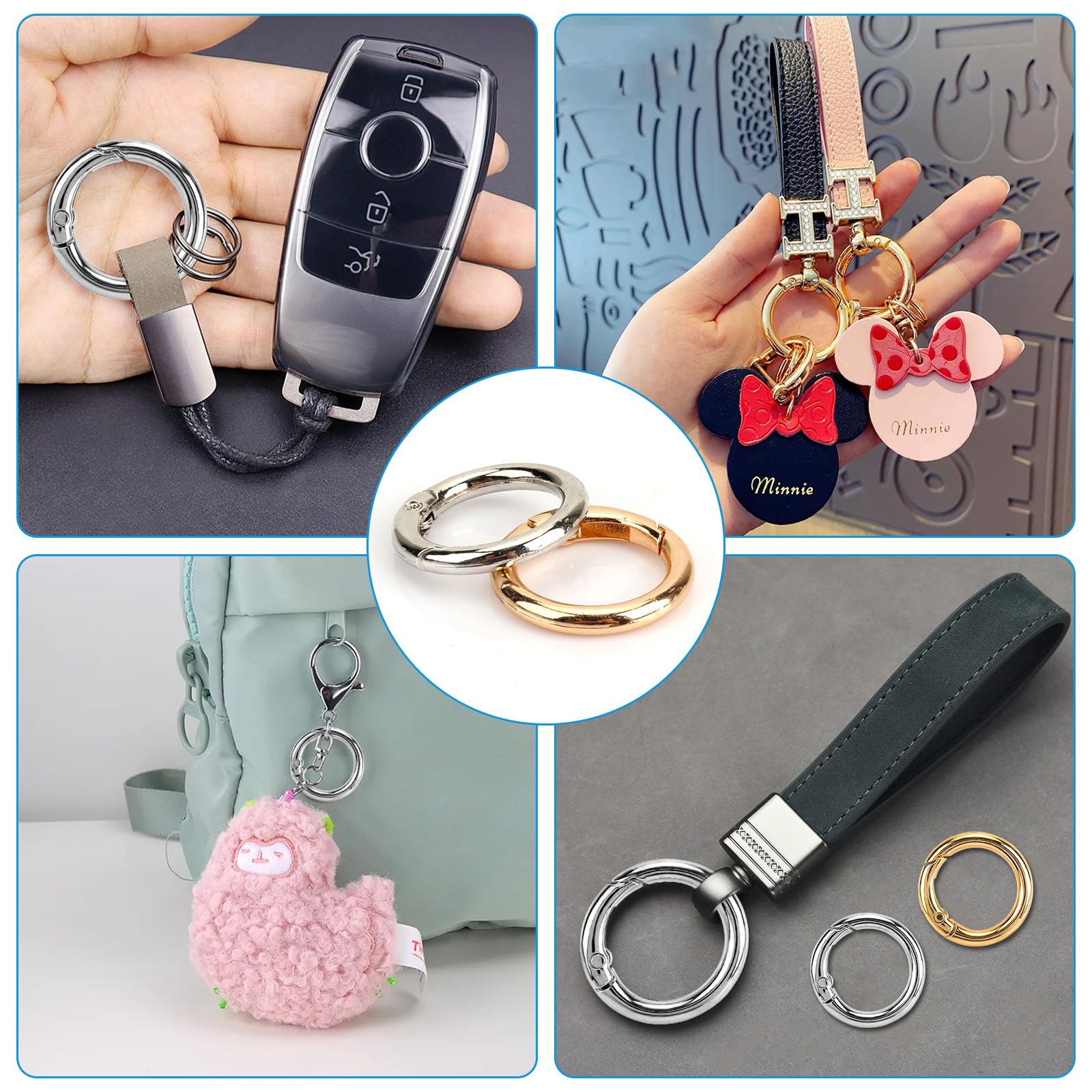 30 Pezzi Scatto Molla Rotonda, Accessori per Borse Uncinetto, 25mm Moschettone per Borse, Fibbia Portachiavi, Anelli per Borse, Zaini Portafogli, Artigianato, Bagagli Cinghie (Argento&Oro)