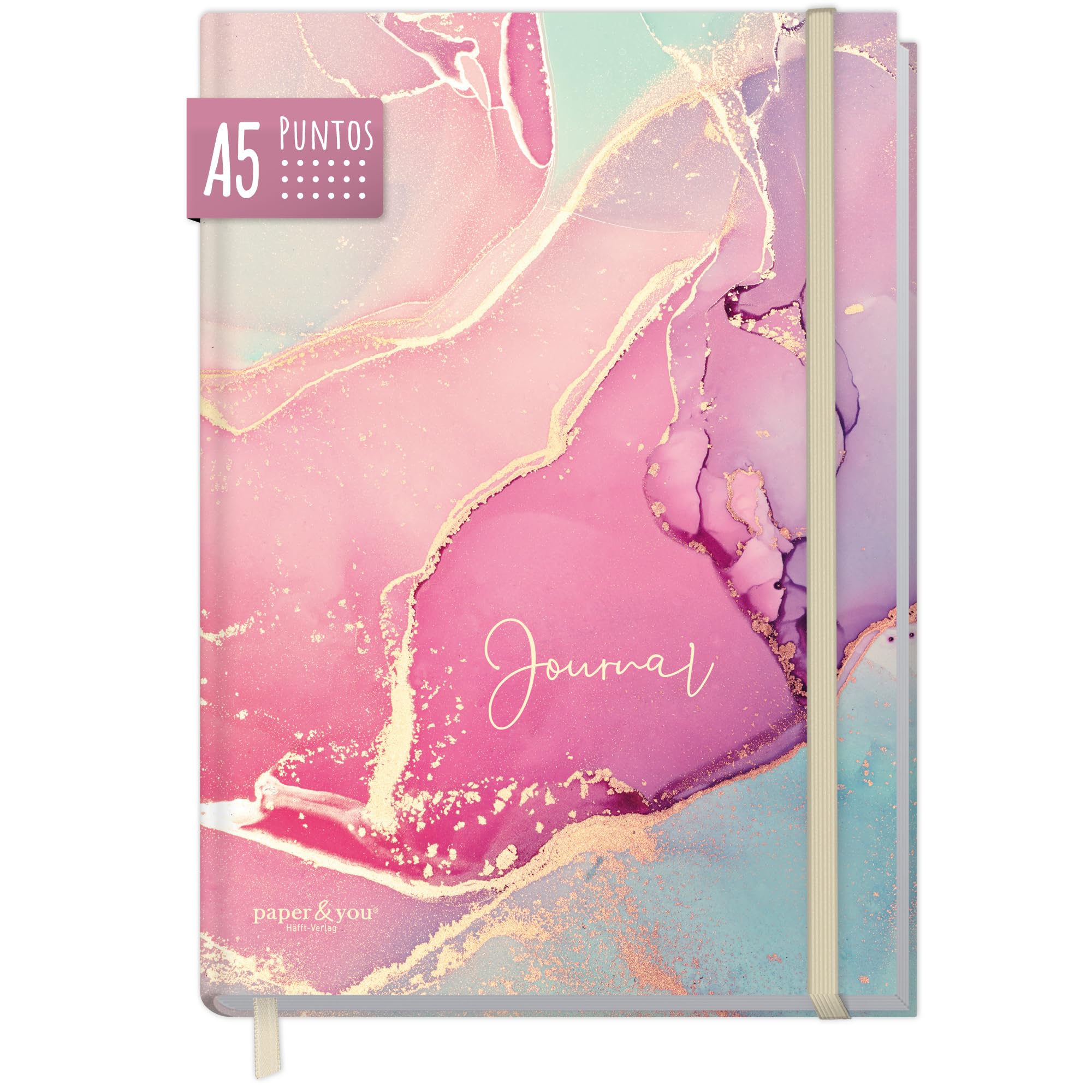 Häfft paper&you® Bullet Journal dotted A5 con banda elástica [rosa sedoso] 156 páginas, cuaderno de puntos, diario, sostenible y respetuoso con el medio ambiente