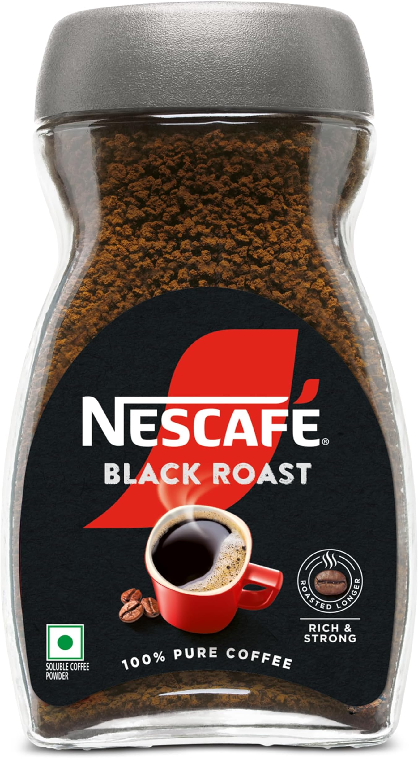 Black Roast Instant Coffee | Roasted Longer For A Stronger Cup | Strong & Intense | 100% Pure Soluble Coffee Powder | 90g, Jar