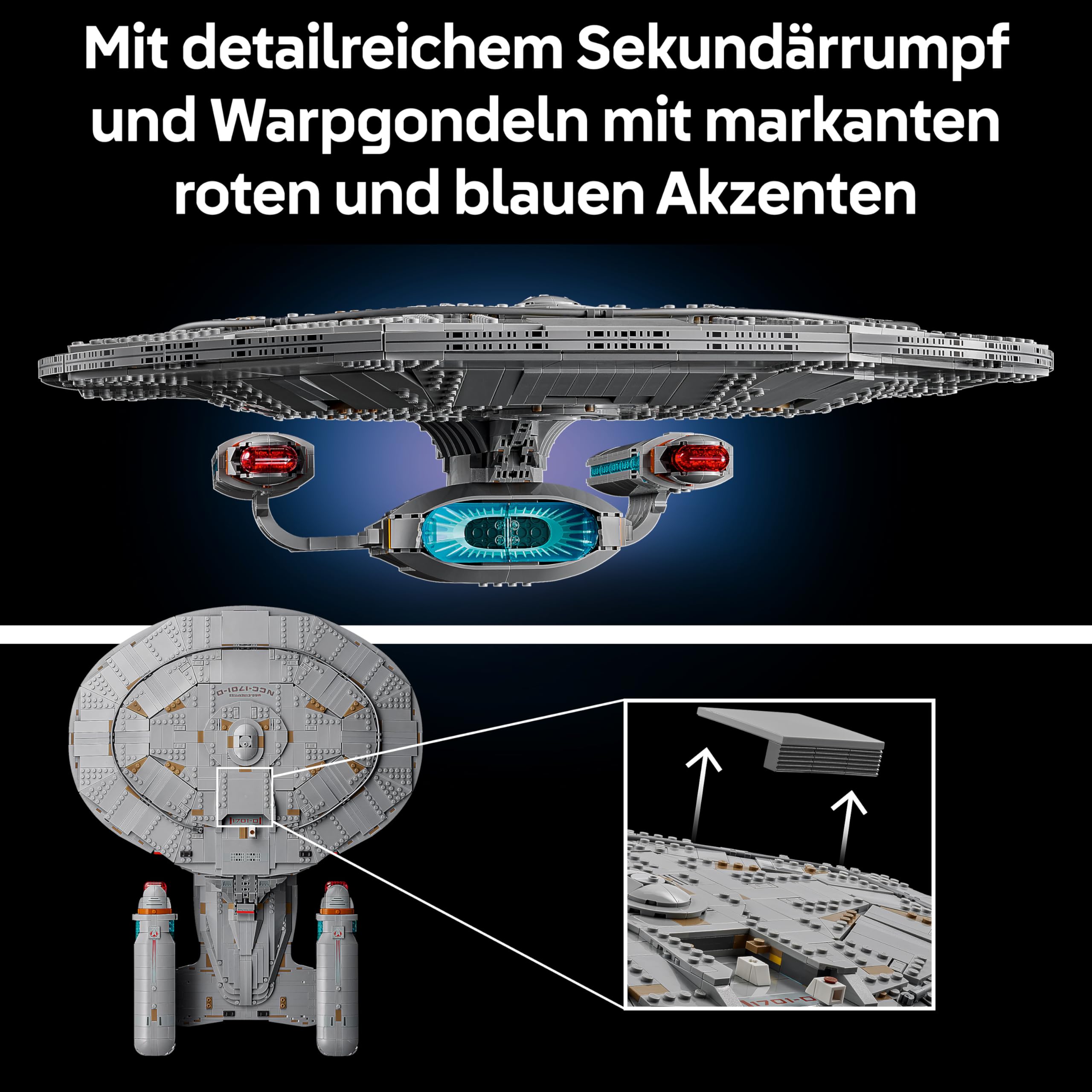 LEGO Icons Star Trek: U.S.S. Enterprise NCC-1701-D - Bauset für Erwachsene - 2 Shuttlepods, Trennfunktion & 9 Minifiguren mit Jean-Luc Picard & William Riker - Geschenk für Männer und Frauen - 10356