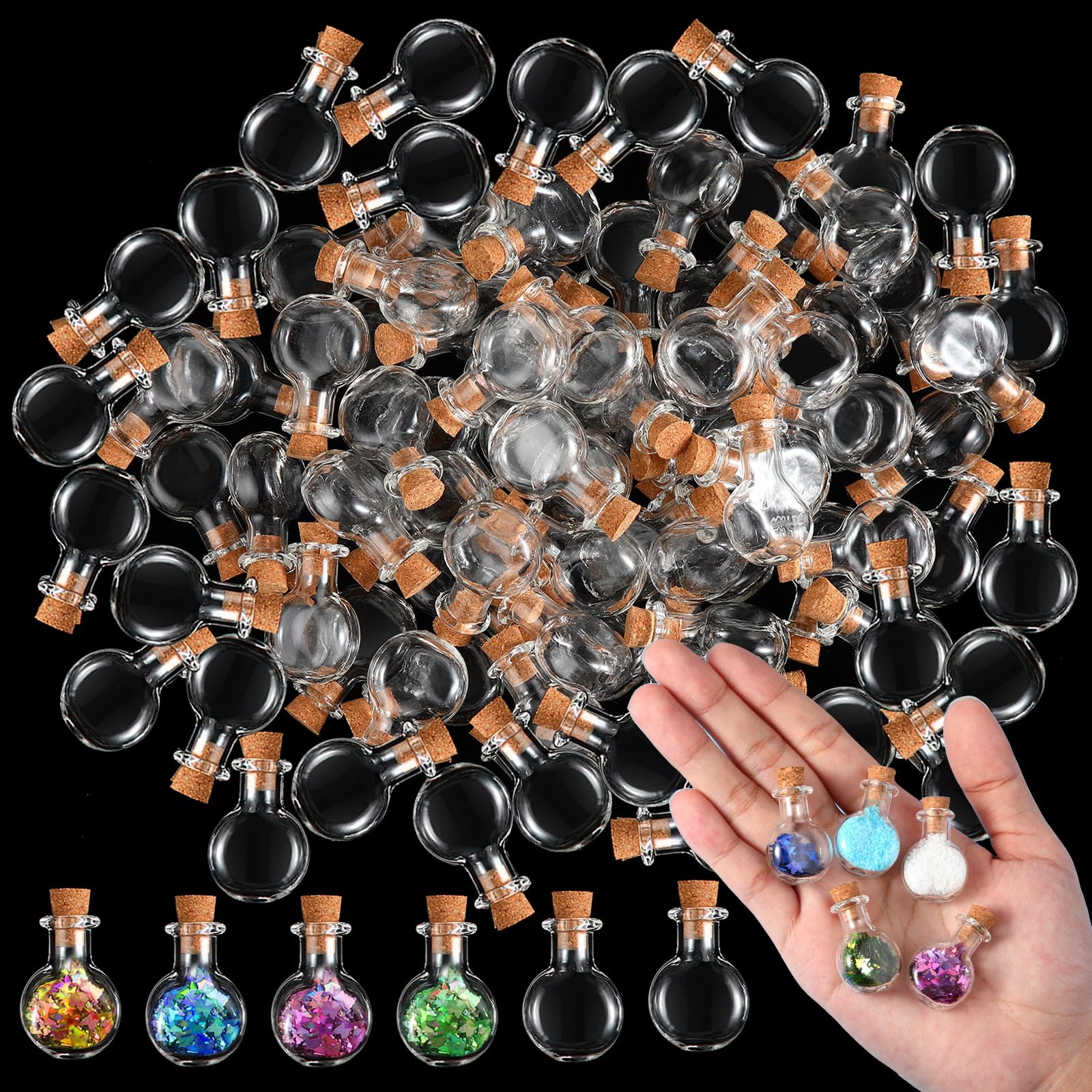 Zhehao 100 Pcs 2 ml Mini Glass Bottles Jars with Cork Stoppers Small Wishing Bottle Tiny Jars with Cork Mini Potion Bottles Clear Drifting Bottle for