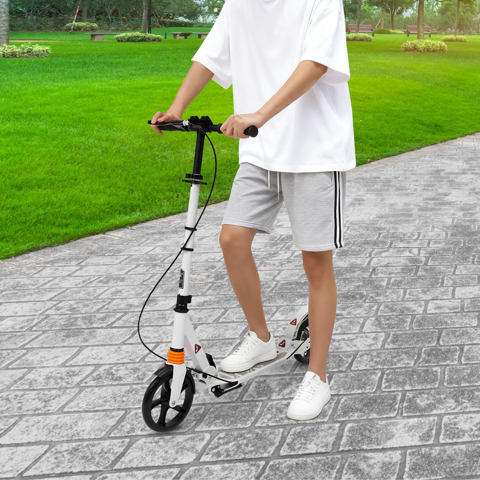 Patinete plegable para adultos, altura ajustable, freno de disco, hasta 100 kg, patinete para niños, con guardabarros y muleta, apto para estudiantes, adolescentes y adultos