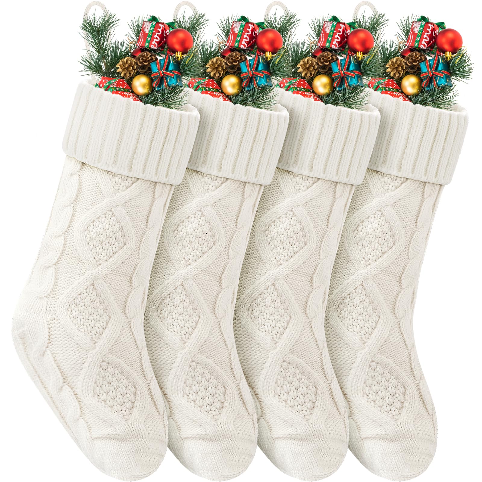 KHBNHJ 4 Stks Kerst Kousen 18.5 Inch Niet-Geweven Xmas Open Haard Opknoping Kousen met Oudere Sneeuwman Elk Huis Patroon Decoratieve Sokken Candy Gift