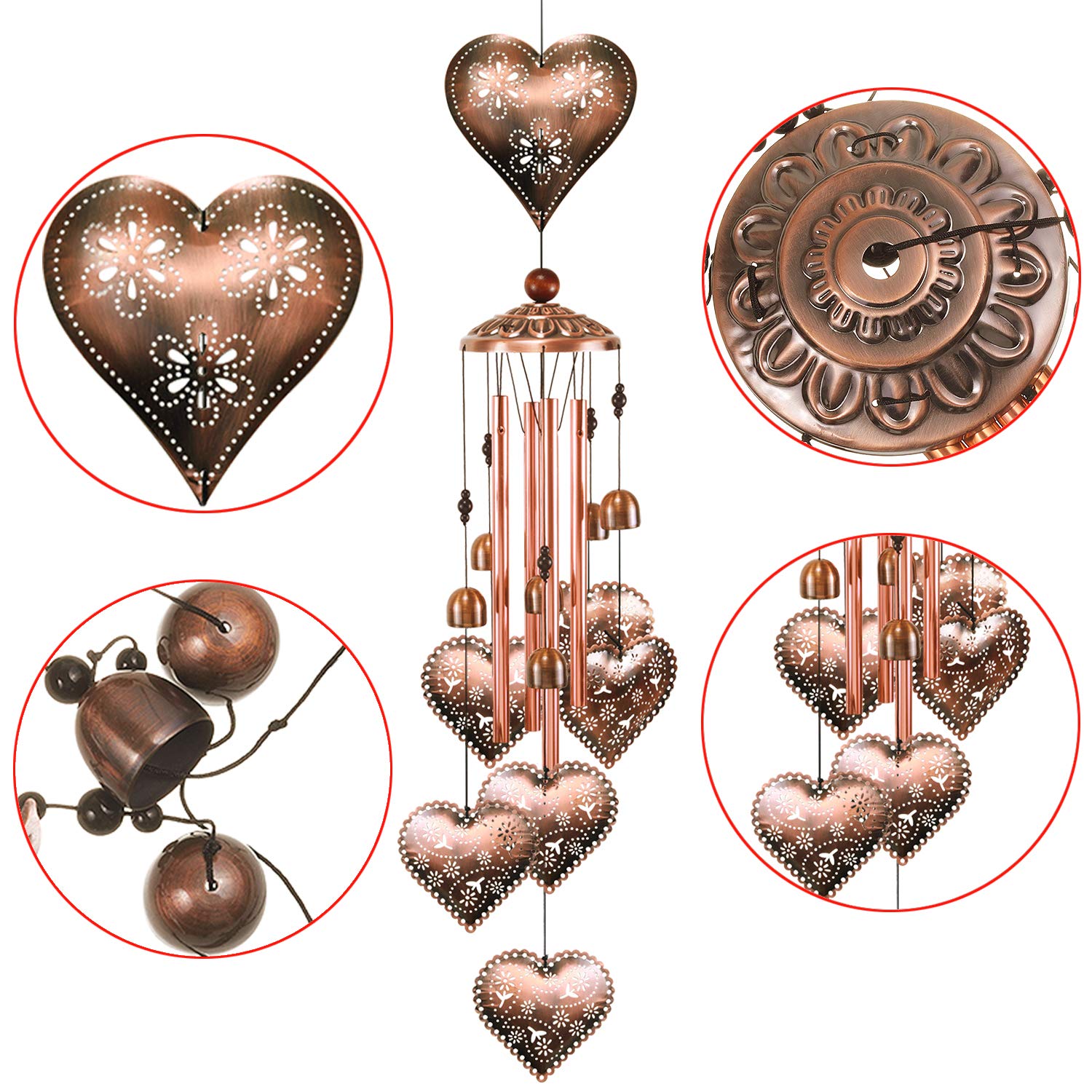 Seahelms Mobile à Vent En Métal Pour Extérieur, Carillon à Vent En Forme De Cœur 3D Pour Jardin