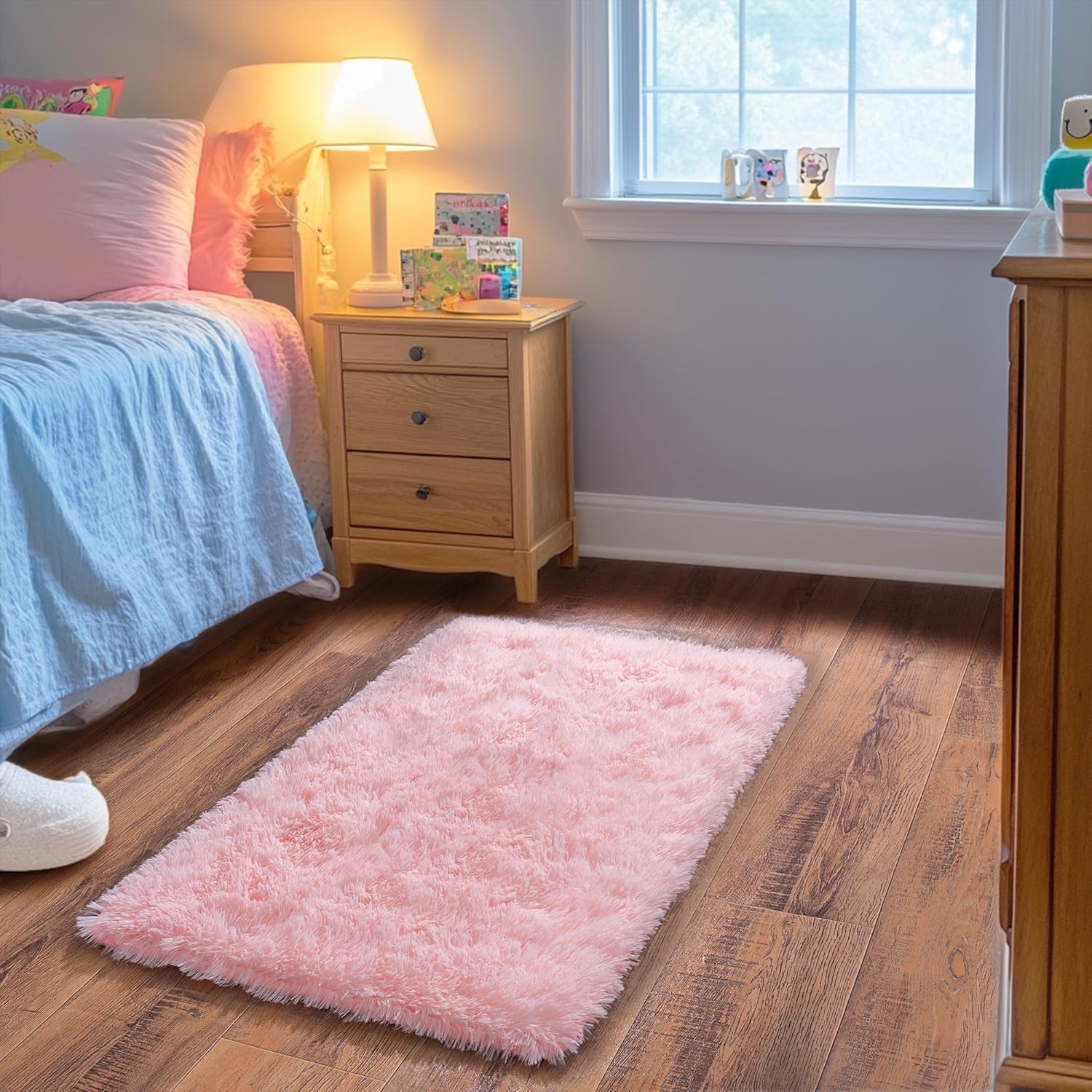 Moofcy Solid Color Area Rug – Soft Plush Carpet for Living Room, Bedroom, Kids Room, Kitchen – Multiple Sizes, Shapes & Colors – Non-Slip, Easy to Clean Modern Floor Rug - (Pink, Rect, 2x3 feet)