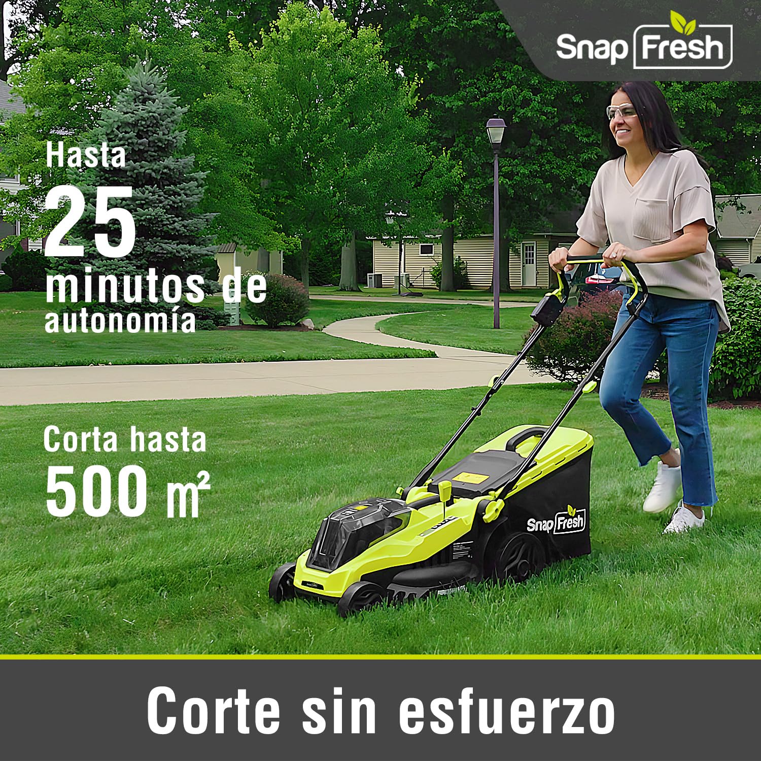 SnapFresh Cortacésped a batería inalámbrico (40V, 38cm Ancho de Corte, Brushless, 45L Bolsa recolectora, 25-75 mm Altura de Corte, con 2 x 20V x 4,0 Ah batería y Cargador)