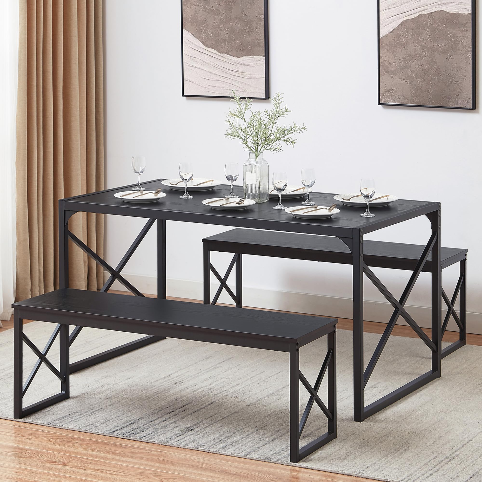 Amazon.com - VECELO 55 Inch Dining Table Set for 4-6, Rectangle Dinner ...