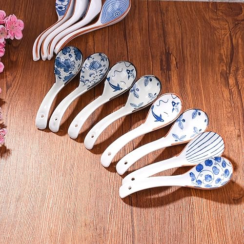 Miniatura 5 de 4 cucharas de sopa japonesas, cucharas grandes asiáticas, cucharas de sopa de cerámica coreana con mango largo para servir, fideos de sopa