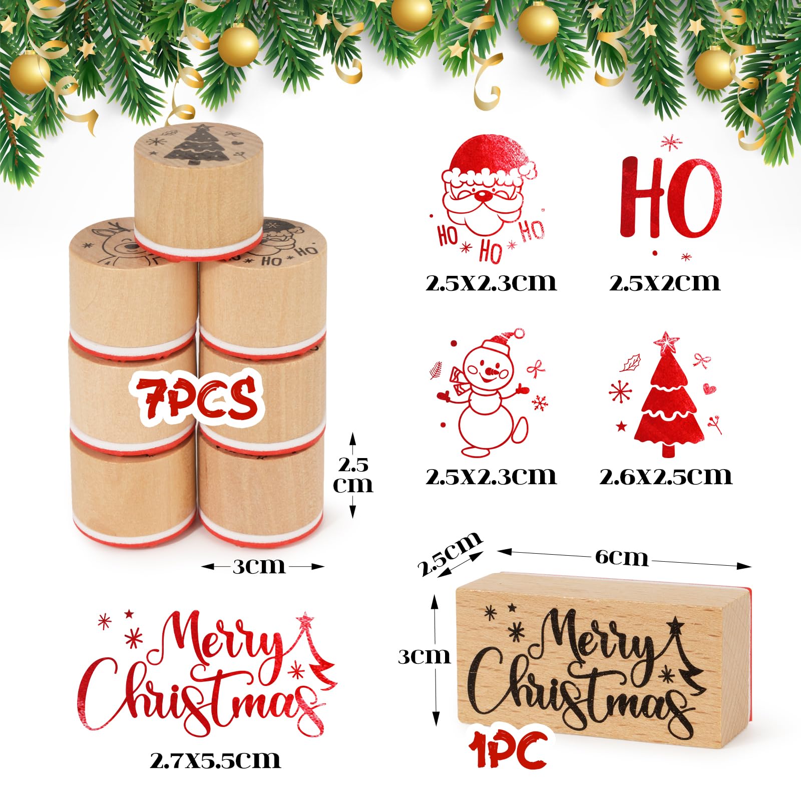 BOOMTOP 8pz Timbri Legno Natalizi Natale Renna Babbo Natale Albero di Natale Merry Christmas Timbri Natalizi in Legno per Scrapbooking