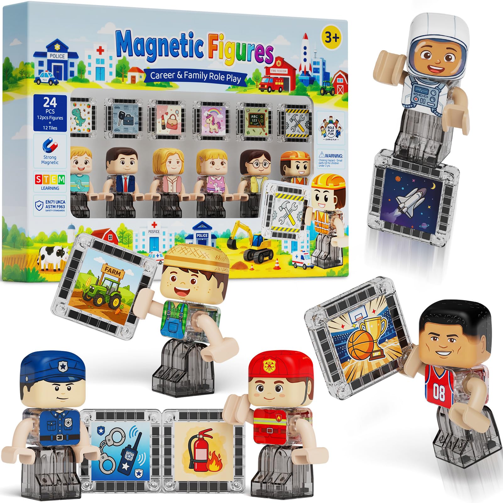 YOGOHEE Magnetic Figures for Magnetic Tiles: 24pcs Expension Role Play Set