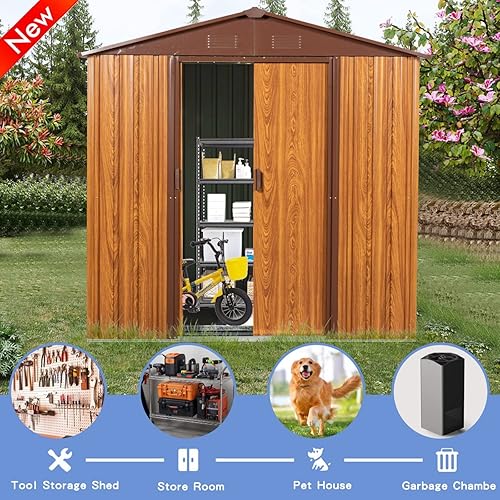Miniatura 8 de SIGONE Versión más fuerte y actualizada de 6 pies de ancho x 6 pies de profundidad. Cobertizo de almacenamiento de metal para exteriores con puerta