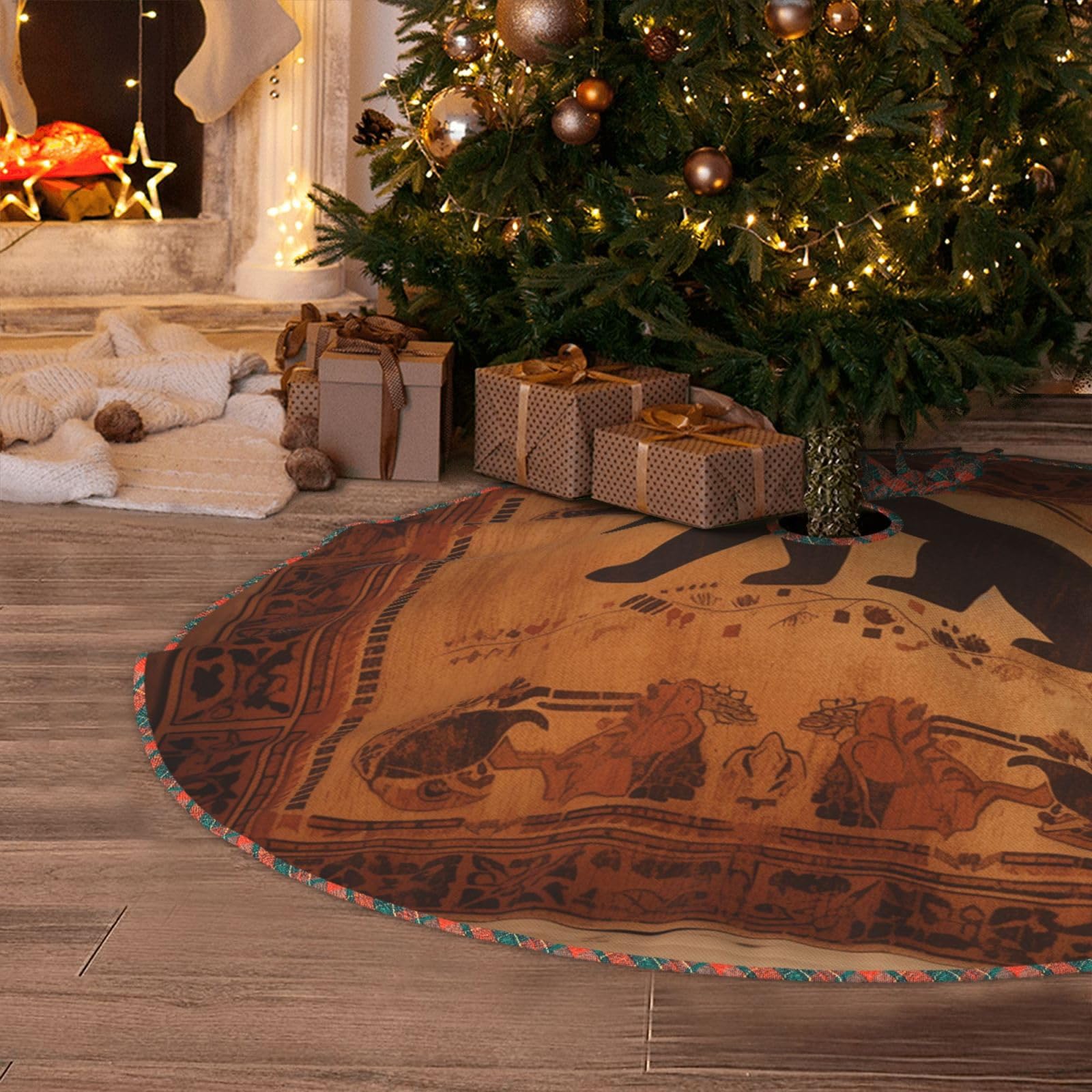 Bear Christmas Tree Skirt 48" Artificial Tree Mat Cover Merry Christmas Burlap Xmas Tree Skirt for Christmas Decoration Holiday Indoor Outdoor Winter Party Decor