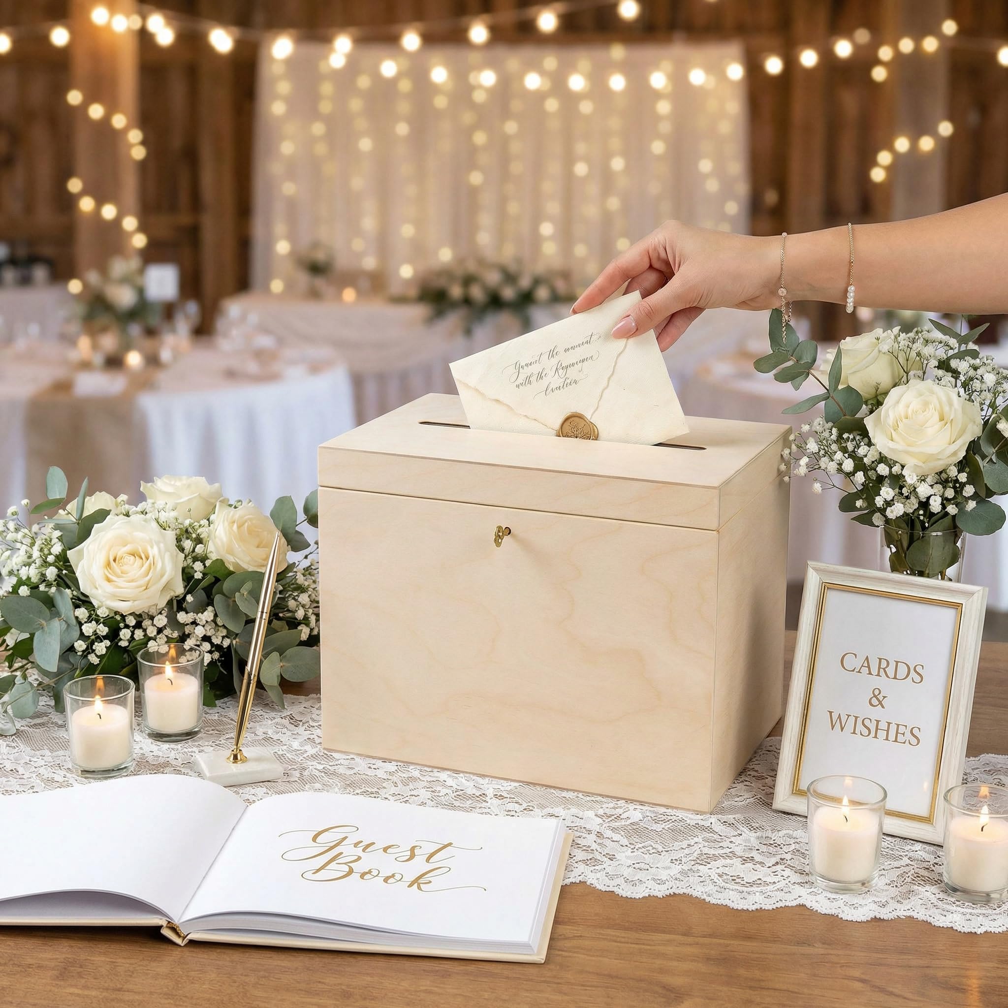 Creative Deco Scatola Porta Buste in Legno per Matrimonio | 29 x 20 x 22 cm | Salvadanaio non Apribile con Coperchio, Serratura e Chiave | Scatola Regalo, Porta Carte | Cassetta Decoupage