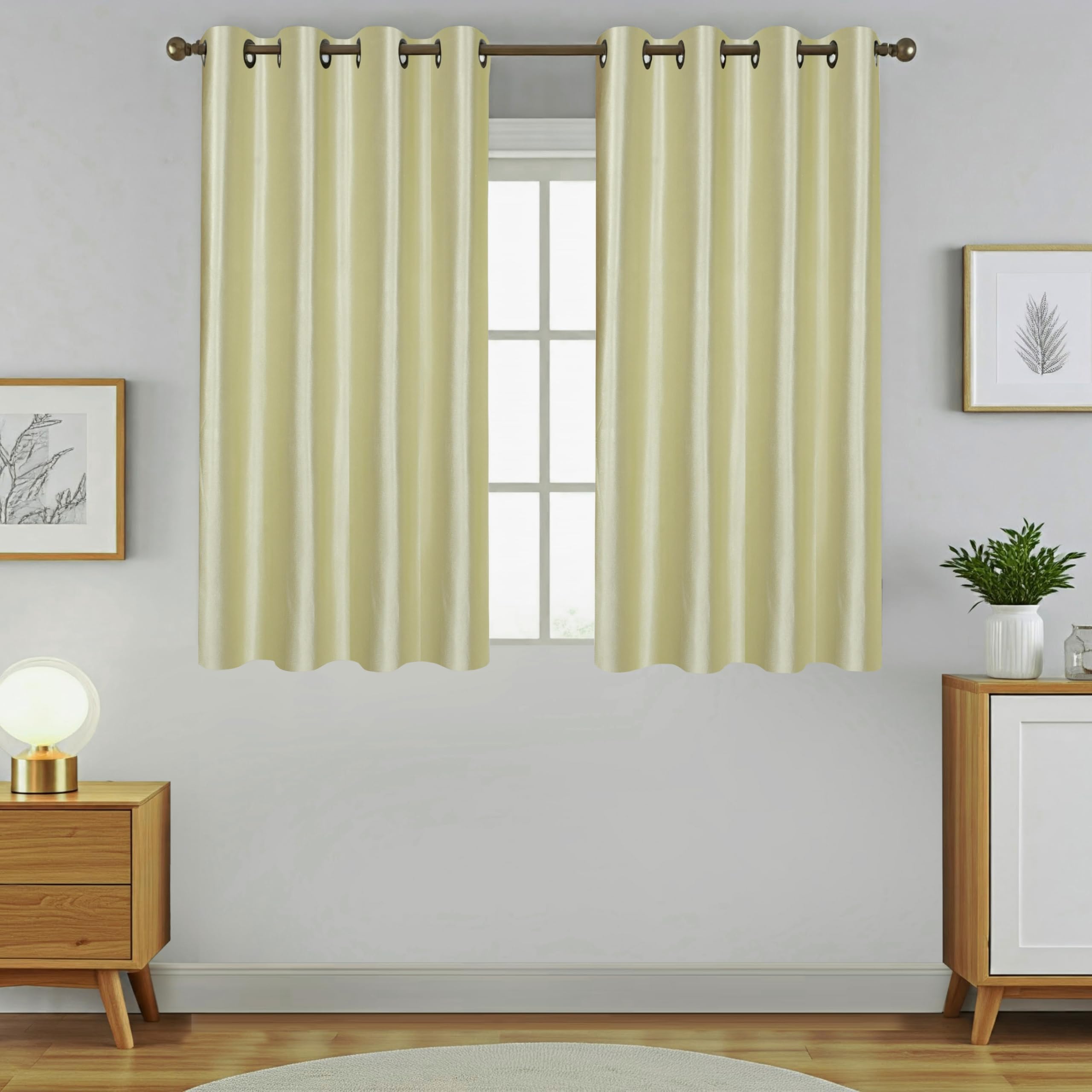 HFI Royal Solid Polyester Curtain, 5 X 4 Feet, Window Curtains, Ecru, Pack of 2 Pieces