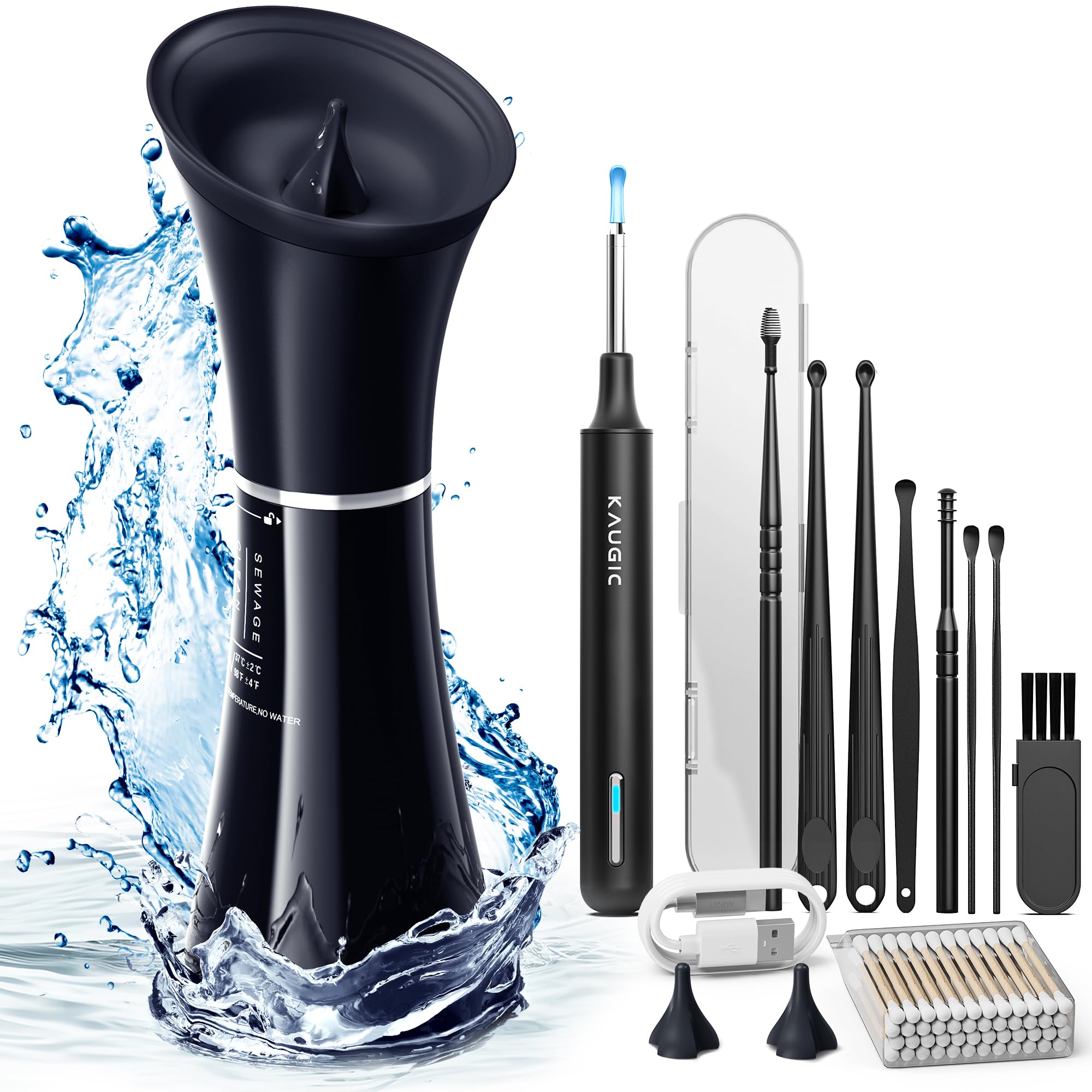 Water Powered Ear Cleaner & Ear Wax Removal Tool Camera, Ear Irrigation Flushing System, Ear Cleaning Kit with 4 Pressure Settings, Earwax Removal Kit for Adults