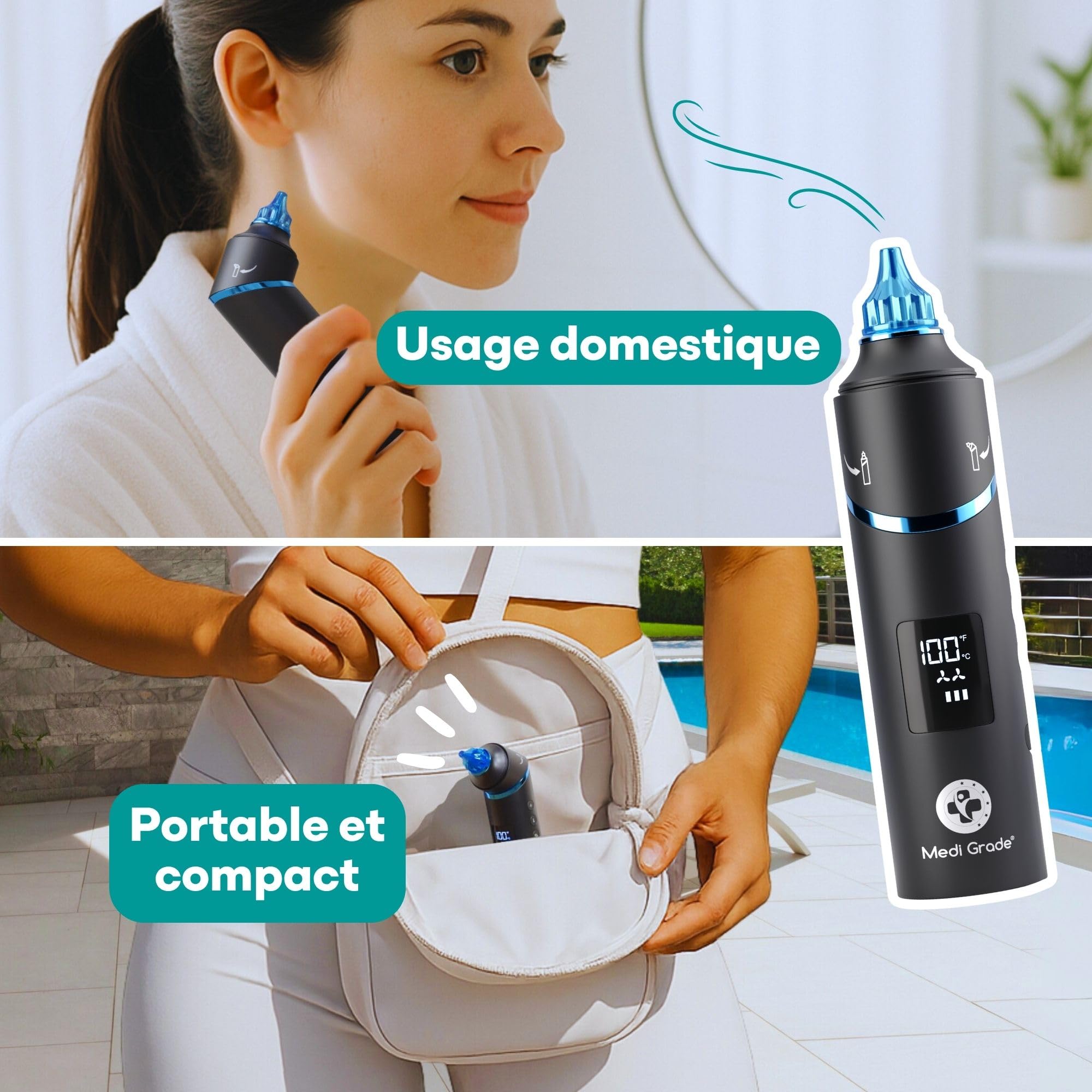Medi Grade Sèche Oreille Appareil de Séchage des Oreilles à Air Chaud avec Lumière Rouge, Température et Débit d'Air Réglables