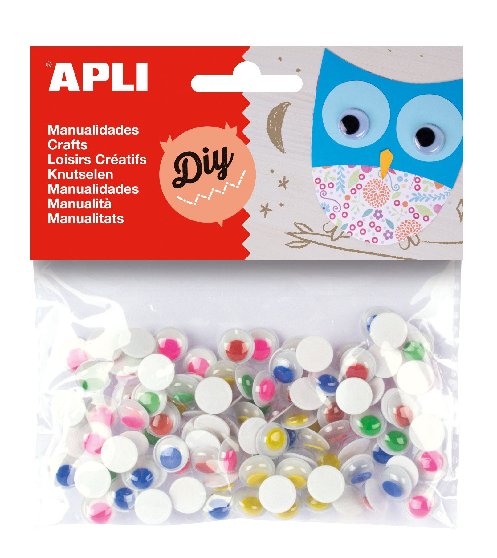 Apli 13266 - Yeux mobiles adhésifs ronds avec pupilles colorées -100 unités Multicolore ø 10 mm