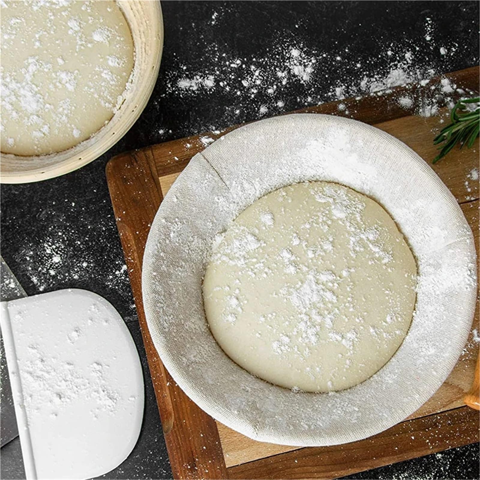 Juego de cestas for pan, Banneton cocina, cesta mimbre Natural con cubierta lino, herramientas 7 Uds., herramienta for hornear masa madre, for prueba Para Masa(Round XL Oval XL Set)