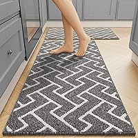 Hicorfe Non-Slip Kitchen Rugs Set of 2 - Colorful Thick Moroccan Style Mats, Absorbent Washable Runner for Kitchen, Hallway, Laundry (20x32 + 20x48, Grey)