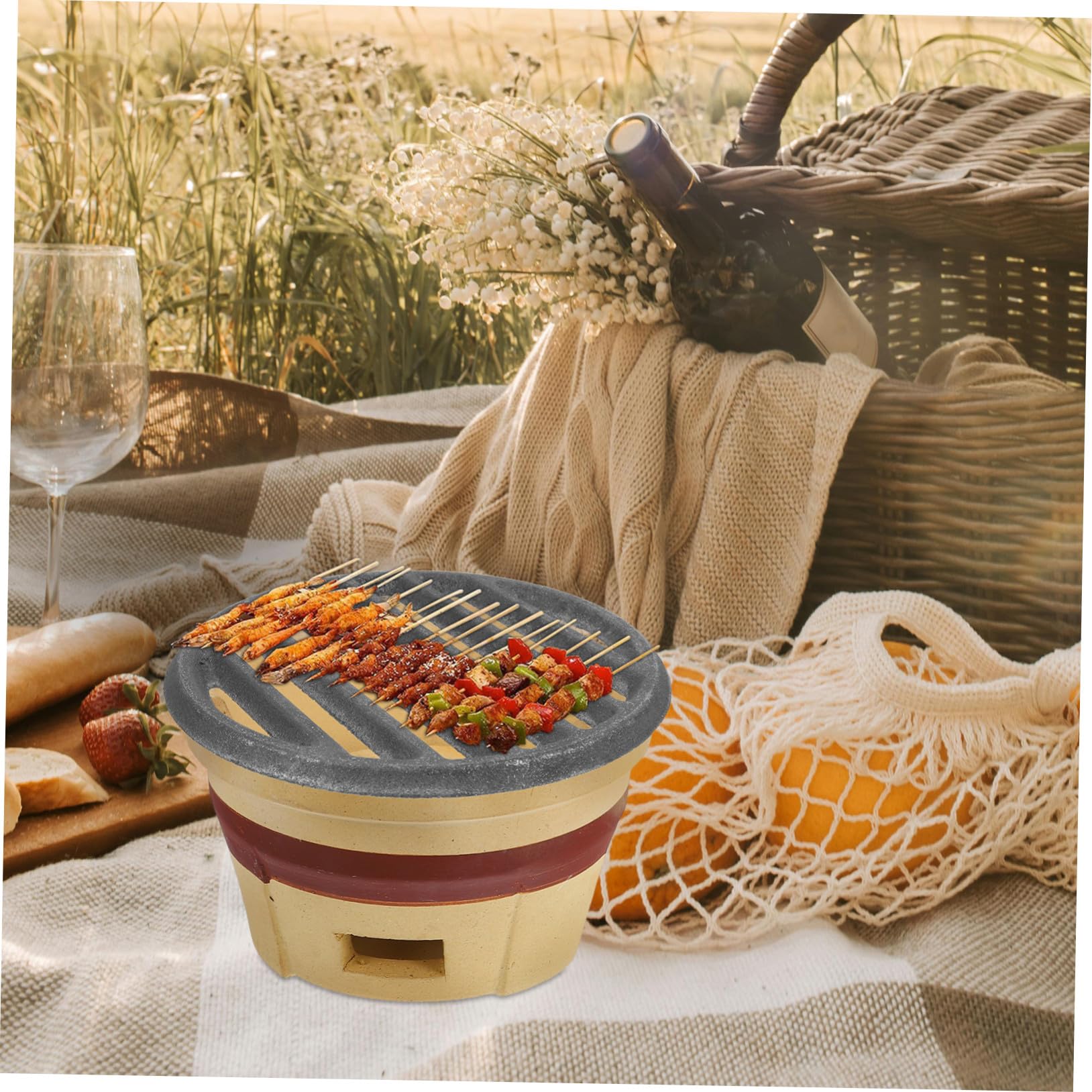 DOITOOL Griglia in Ghisa Rotonda per Barbecue All'aperto, Rete Resistente per Grigliare Carbone, Piastra 22 Cm per Focolare Alta Ritenzione Termica e Distribuzione Uniforme del Calore