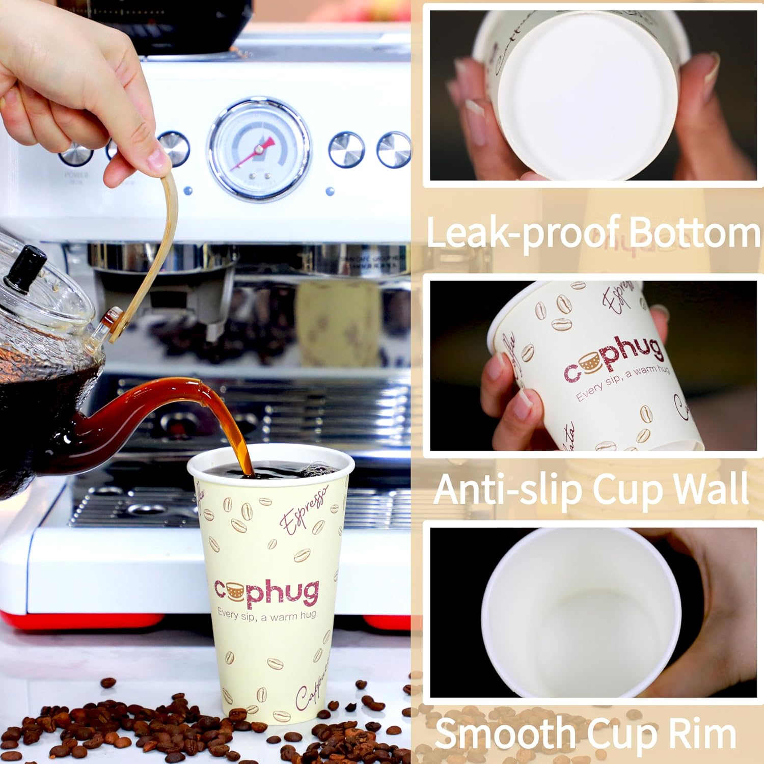 100 Pack 16 oz Coffee Cups with Lids, To Go Paper Cups with Sleeves and Stirring Sticks, Insulated Disposable Coffee Cups for Hot/Cold Drinks - Image 5