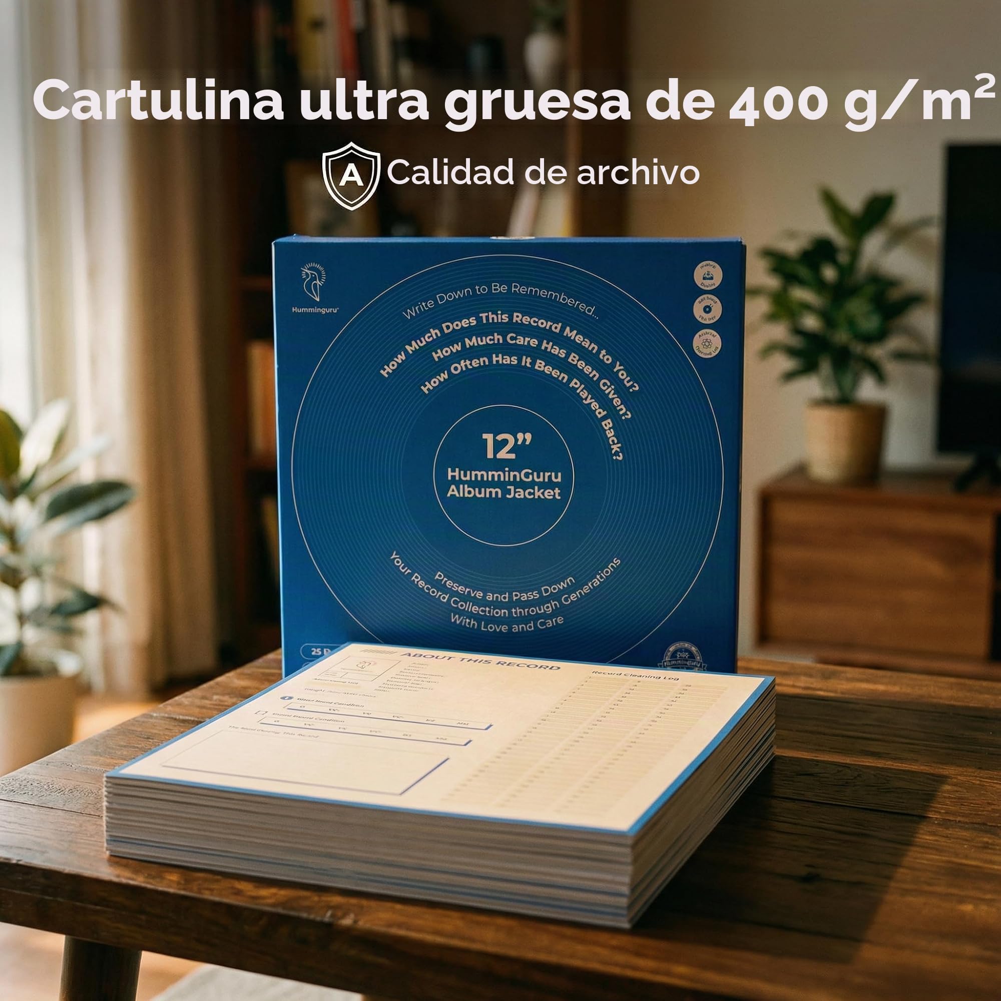 HumminGuru Fundas para Discos de Vinilo de 12 Pulgadas, Cartón de 400 g/m², Fundas de Cartón en Blanco para Reemplazar la Carátula del Disco, 5LB, Paquete de 25 Unidades (Cubiertas de Discos, 12")