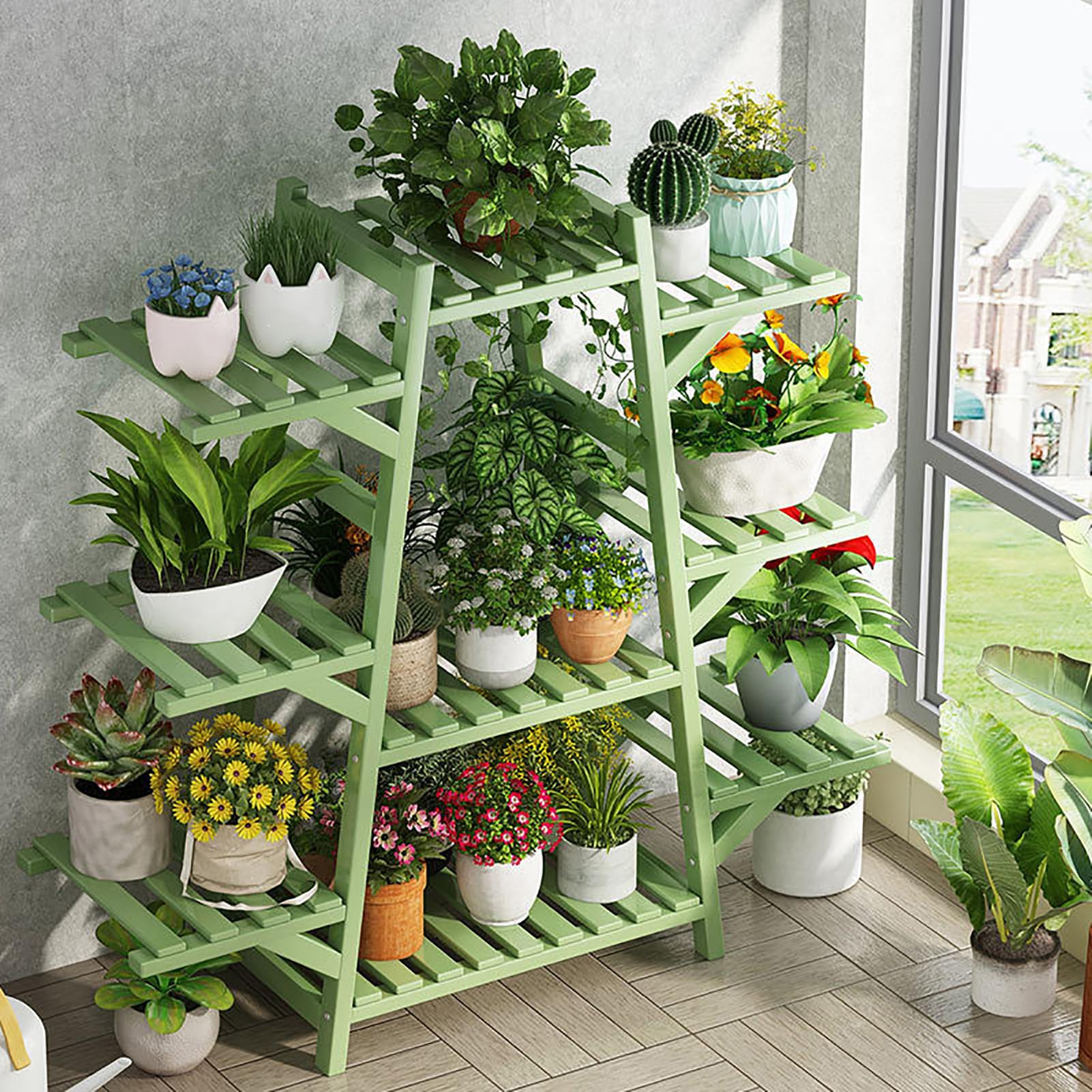 Générique Étagère à Plantes en Bambou à Plusieurs Niveaux - Étagère échelle d'intérieur/extérieur pour 8 Plantes, présentoir en Bois Naturel pour Salon, Balcon et Jardin