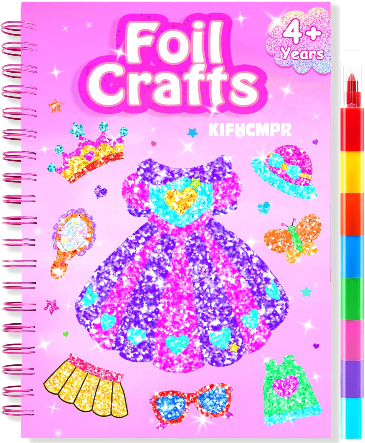 KIFHCMPR Foil Crafts for Kids-Dress Up,Mess-Free & No-Glue Colouring Book,Art & Craft Supplies Kits,DIY Creative Activity Travel Toy Gifts.Ideal Birthday Christmas Party Gifts for Girls Boys Ages 4+