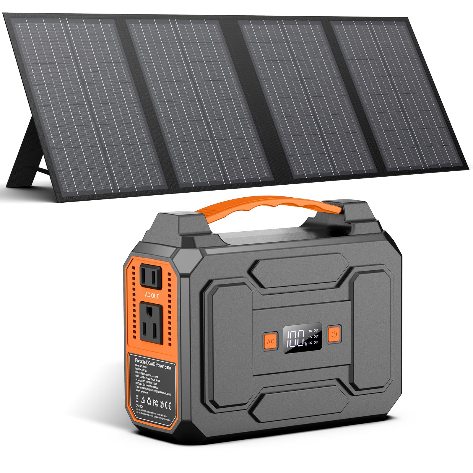 Apowking Portable Power Station Bank 100W with 60W Portable Solar Panels for Camping Van RV Trip