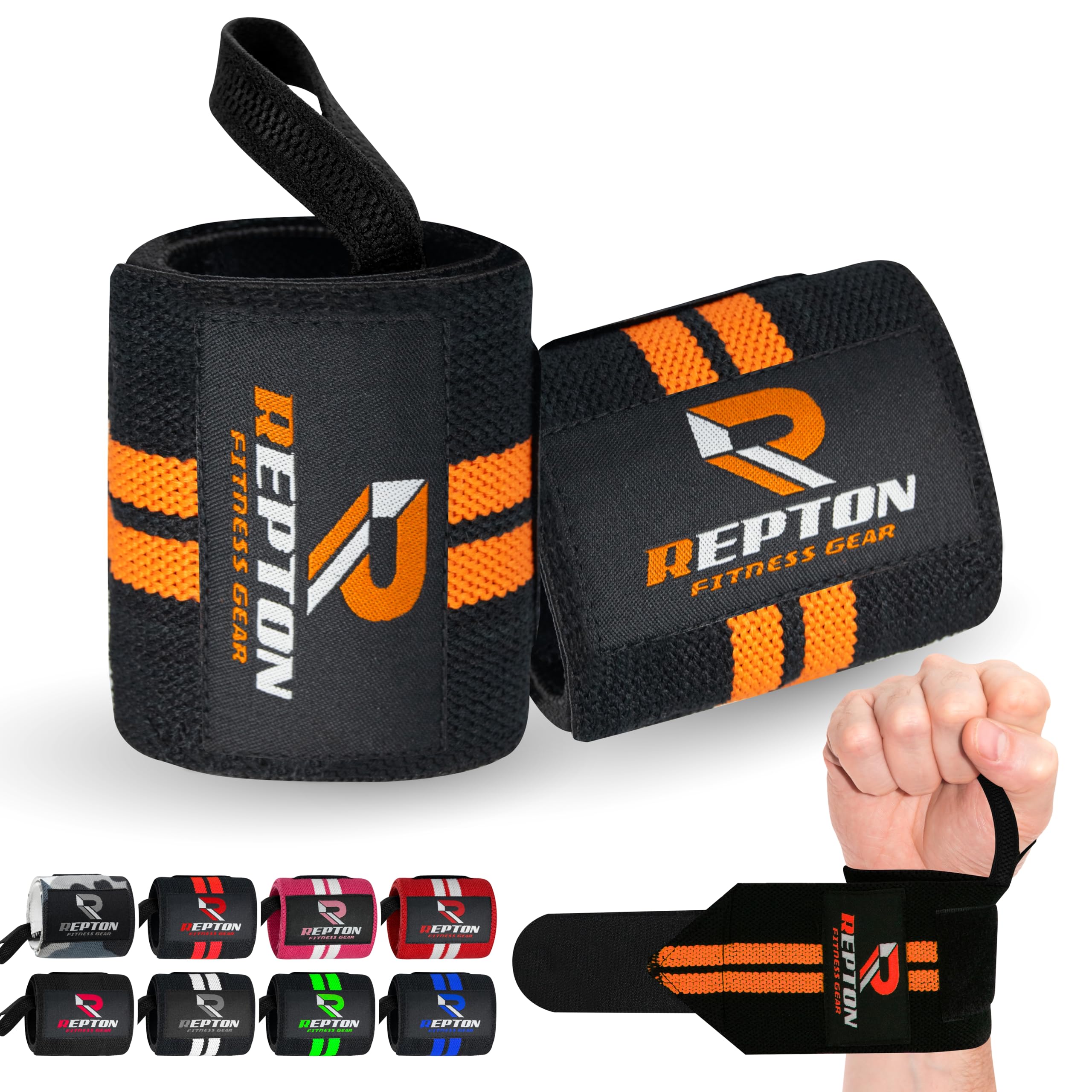 Weightlifting Wrist Wraps - Professional Grade with Thumb Loops - Wrist Support Braces - Men & Women - Weight Lifting, Crossfit, Powerlifting, Strength Training Straps (Black & Orange, 13) — image 1