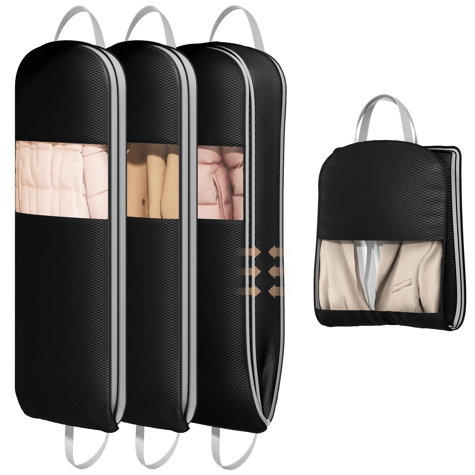 DIMJ 3 Pack 54 Garment Bags for Hanging Clothes - Space Saving Compression Suit Bag