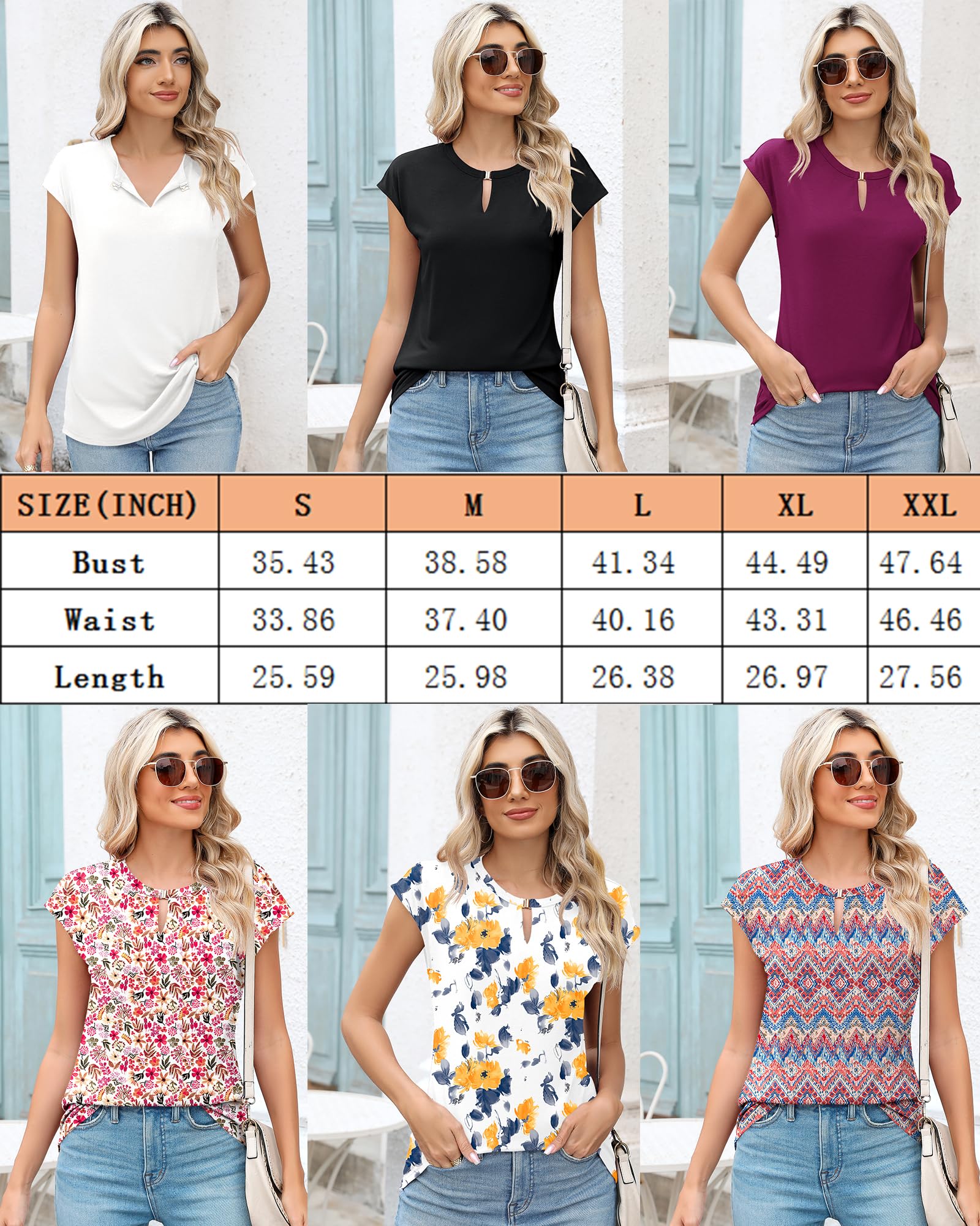 Rapbin Bluzka damska letnia bluzka z dekoltem w serek elegancka koszulka luźna bluzka top od S do XXL