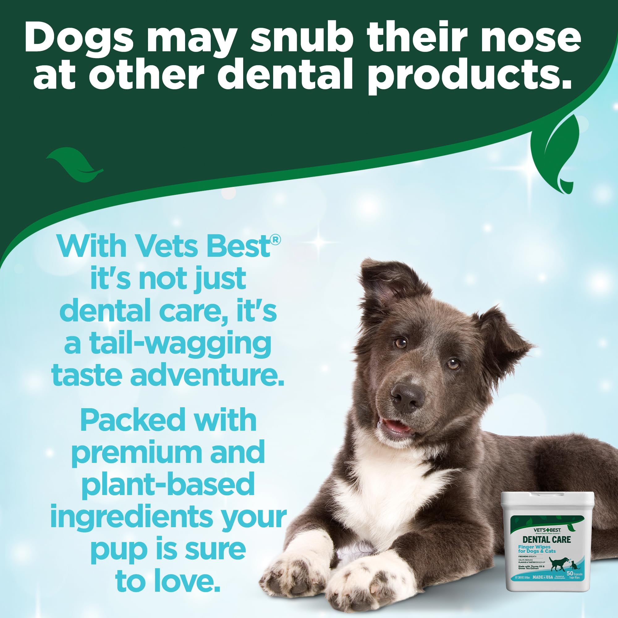 Vet's Best Paquete de cuidado dental para cachorros para perros y gatos – Pasta de dientes enzimática de mantequilla de maní, cepillo de dientes para cachorros de triple cabeza y toallitas dentales