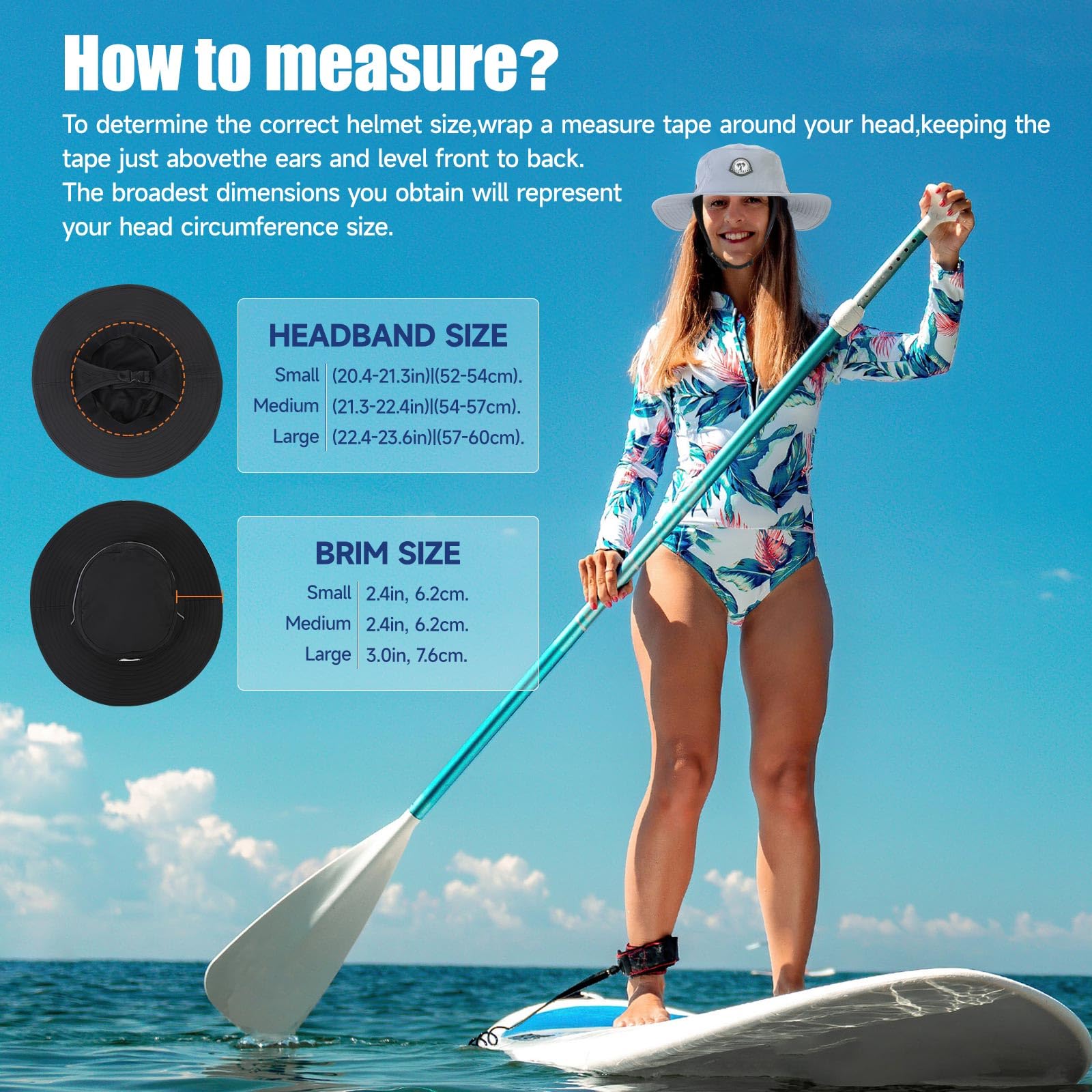 Tontron Cappello da surf con sottogola e patta per il collo, per surf, SUP, kayak e sport acquatici