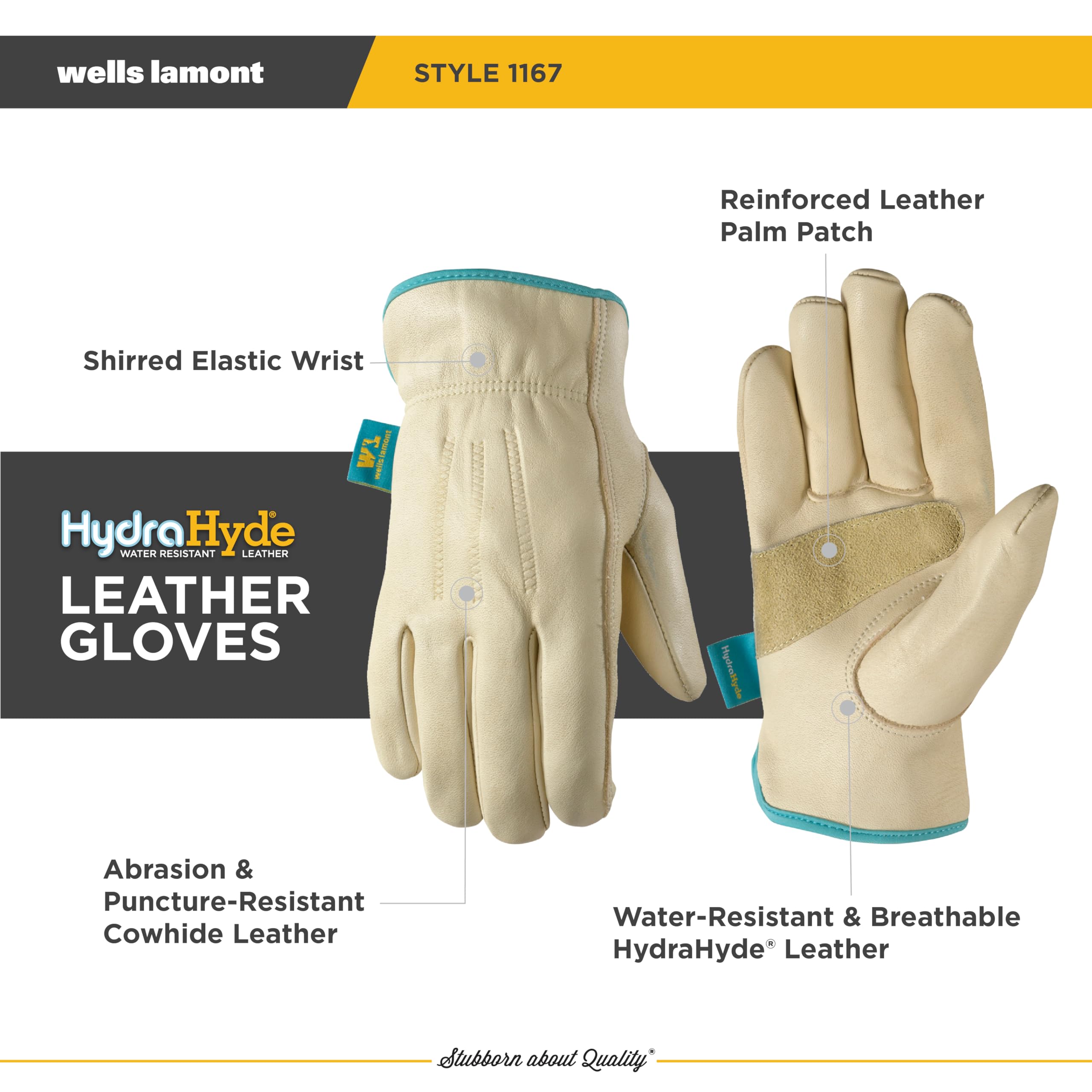 WELLS LAMONT 1167L - Guantes de trabajo de cuero vacuno resistentes al agua, talla L