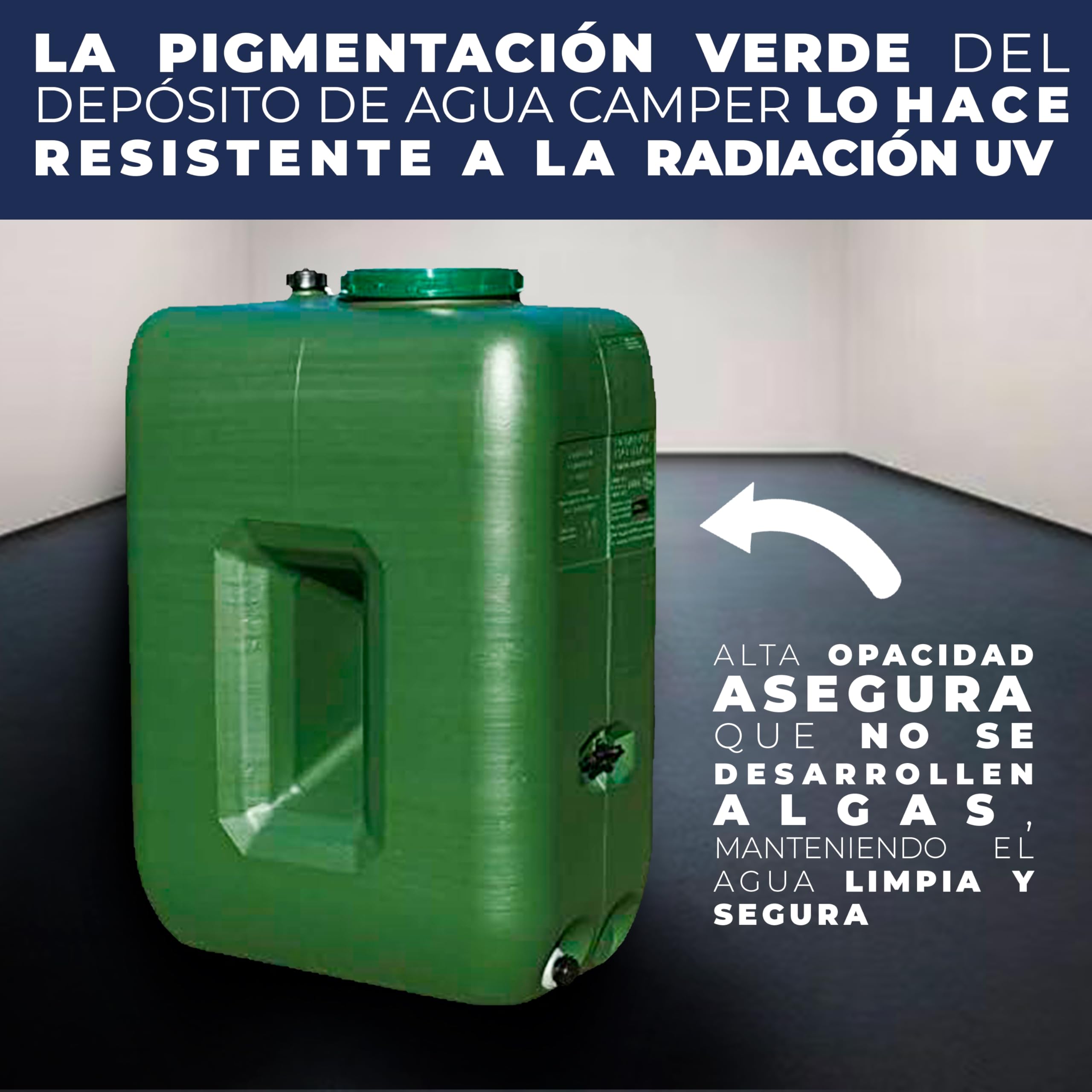 Depósito de Agua 1000L - Tanque de Polietileno Resistente para Uso Alimentario, Protección UV, Diseño Eficiente y Compacto, Ideal para Almacenamiento en Campers y Sistemas de Agua Potable