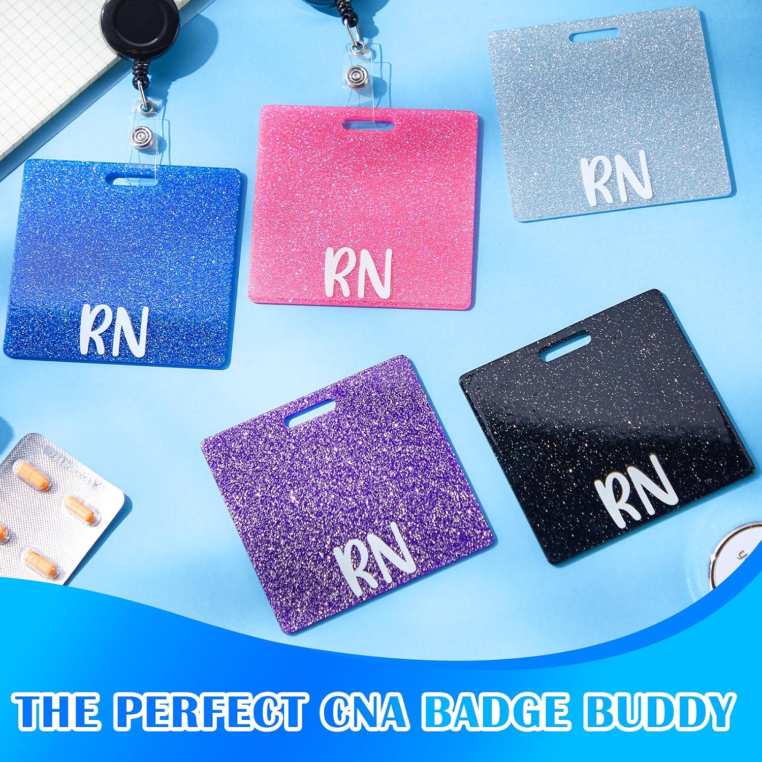  5 Pcs Badge Holder in 5 Glitter Colors Retractable ID Name Identification Badge Nurse Nursing Accessories Reel Holder Gifts for Nurse Doctor Hospital Worker (Rn) thumbnail