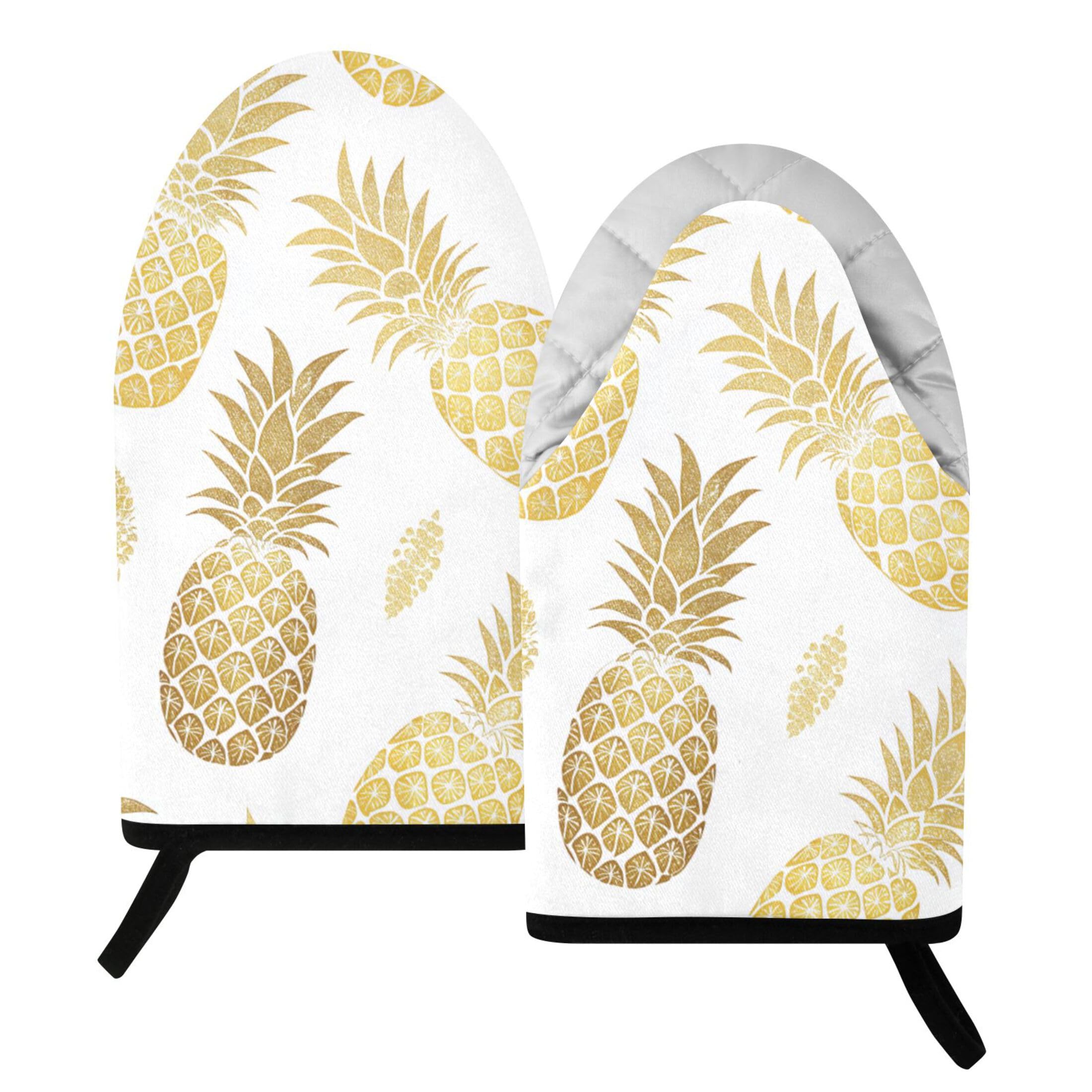 Fuauuyl Oven Mitts Heat Resistant Kitchen Gloves, Shinny Pineapple Classic Oven Gloves with Hanging Loop for Baking BBQ Cooking Grilling, 1 Pair, 9.5 in